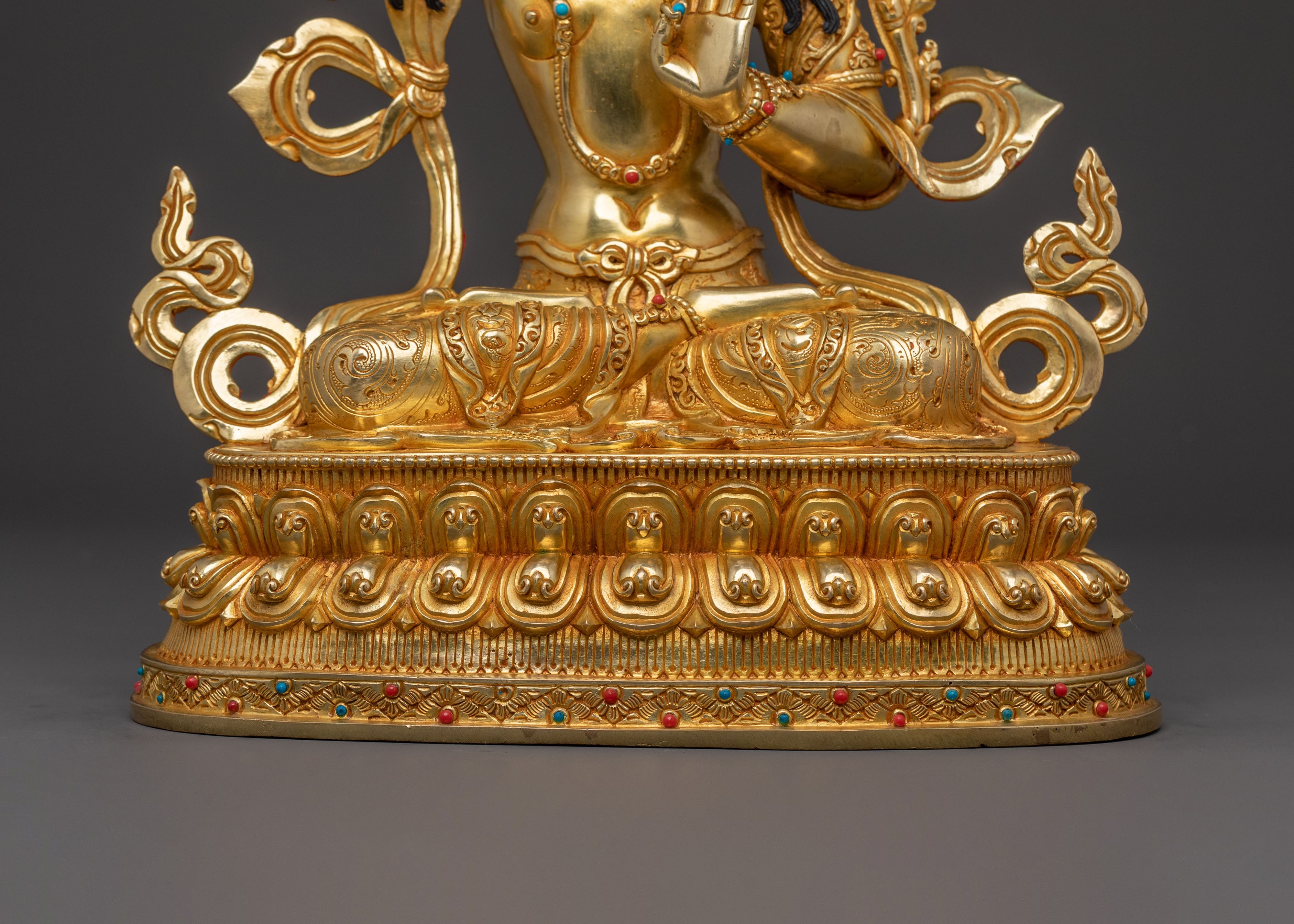 Bodhisattva Manjushri Handcrafted Statue: 24K Gold Gilded