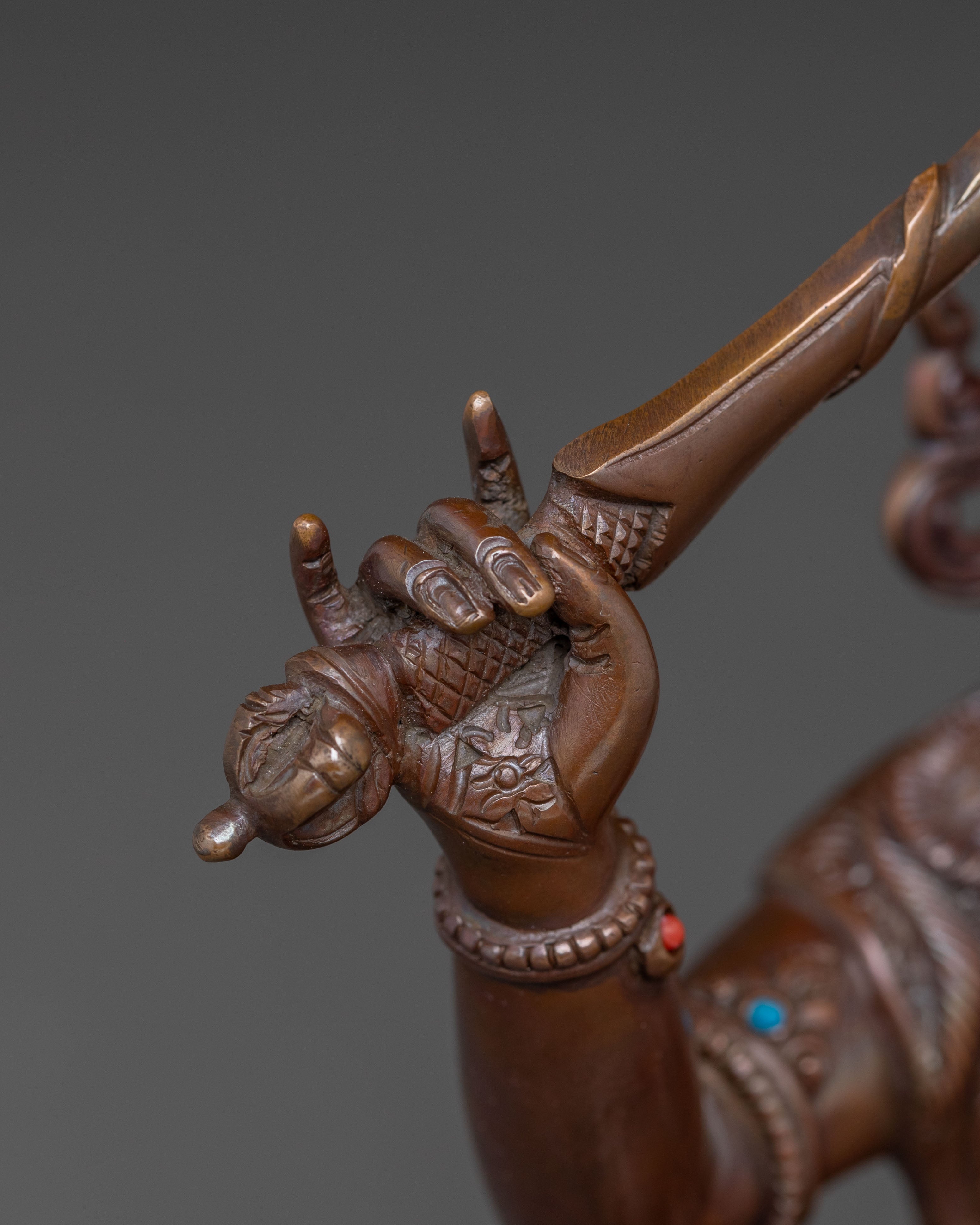 Manjushri Sword of Wisdom Statue - Oxidized Copper Art
