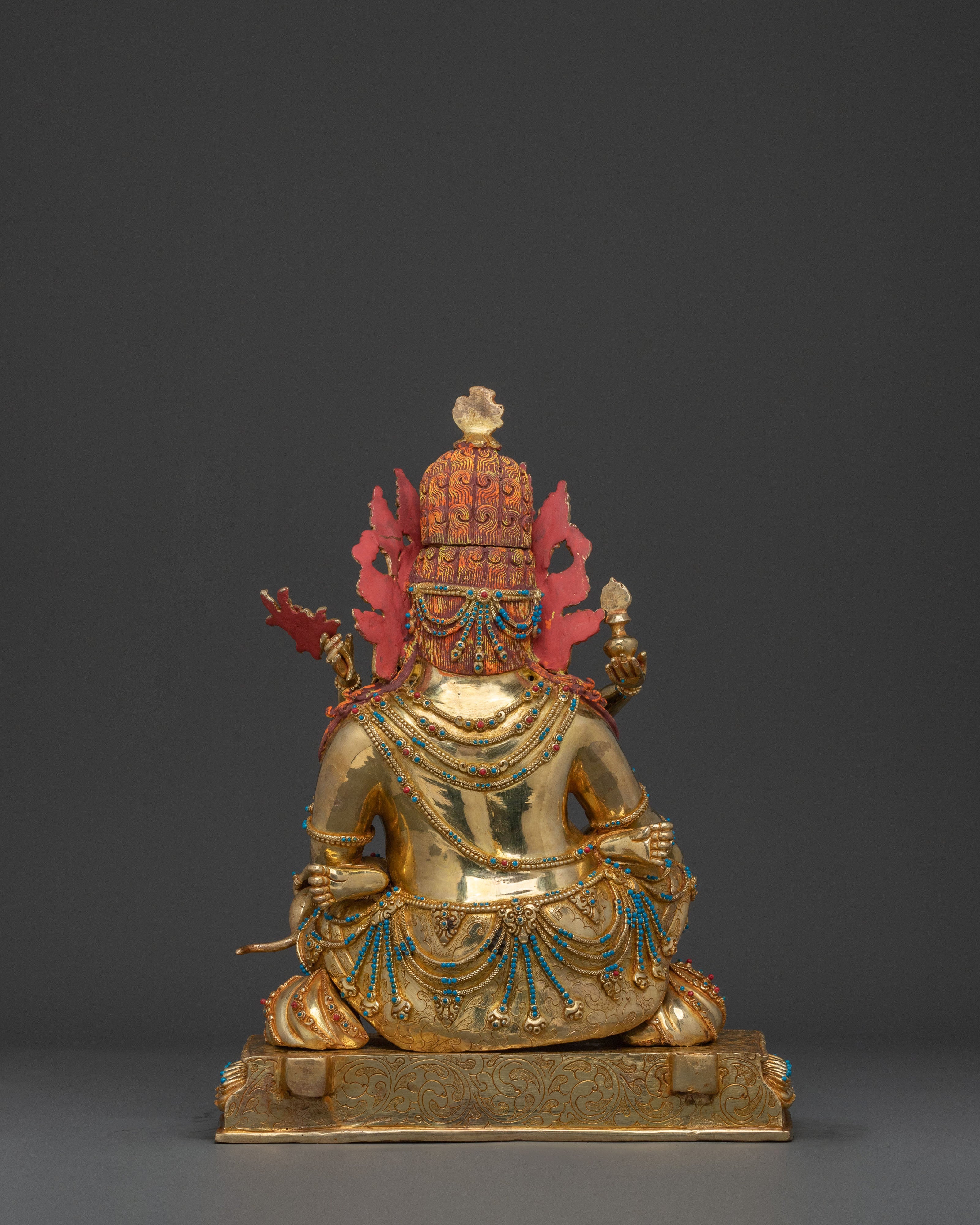 Green Dzambhala 24k Gold Glided Copper Statue | Buddhist Wealth Deity