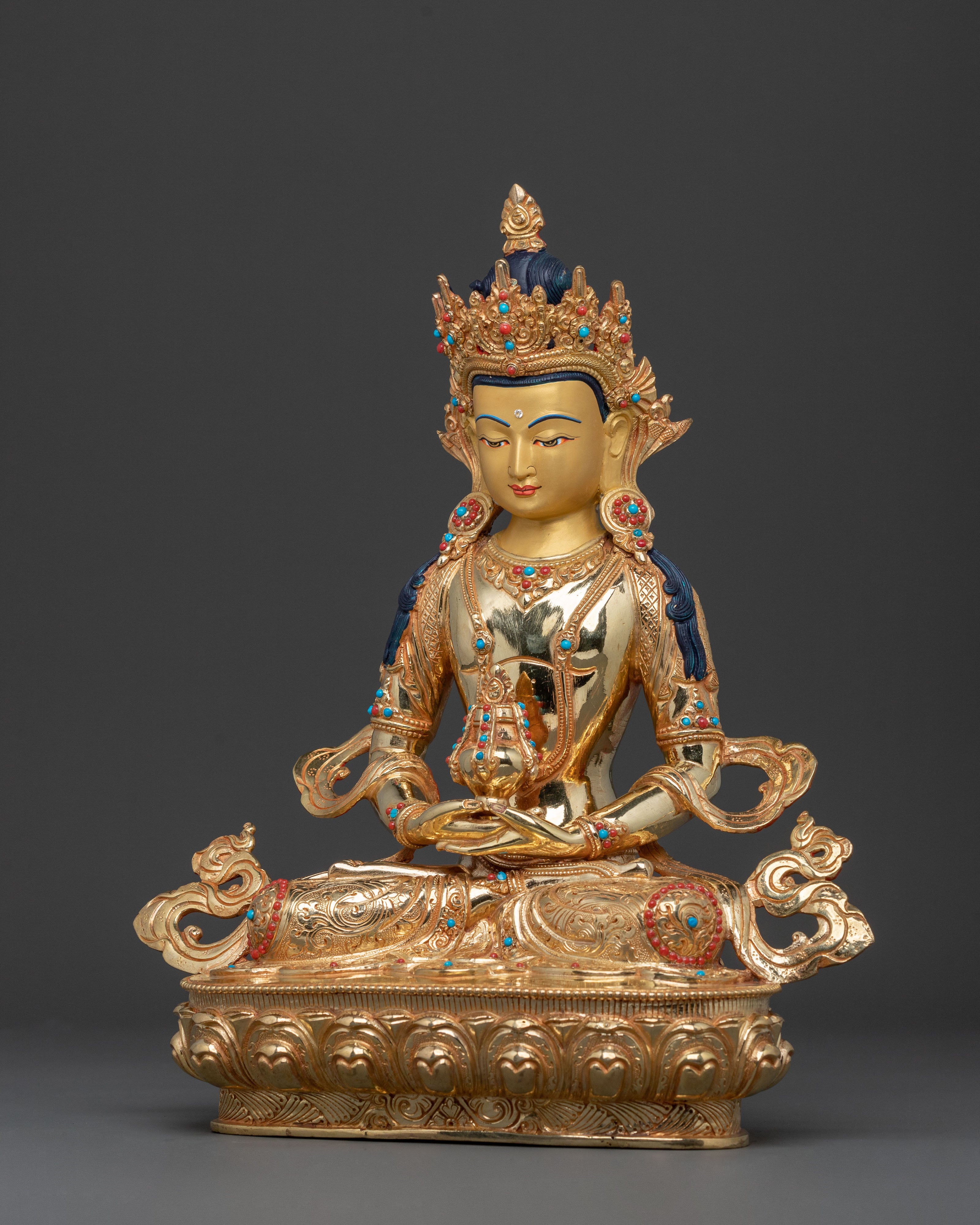 Amitayus Buddha Immortality Statue, Gold Gilded