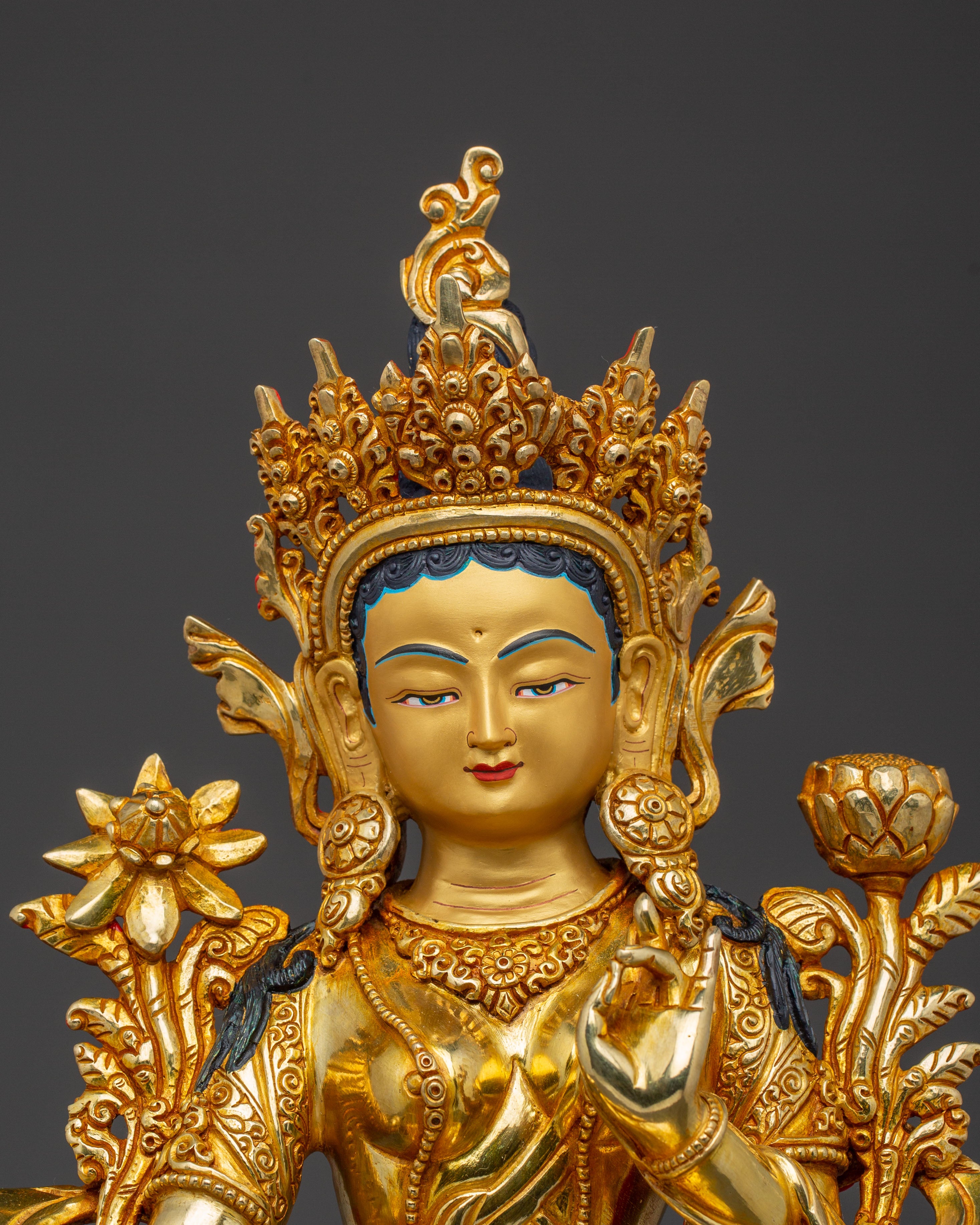 Green Tara Statue: Mother of Compassion - Radiant Gold Gilded