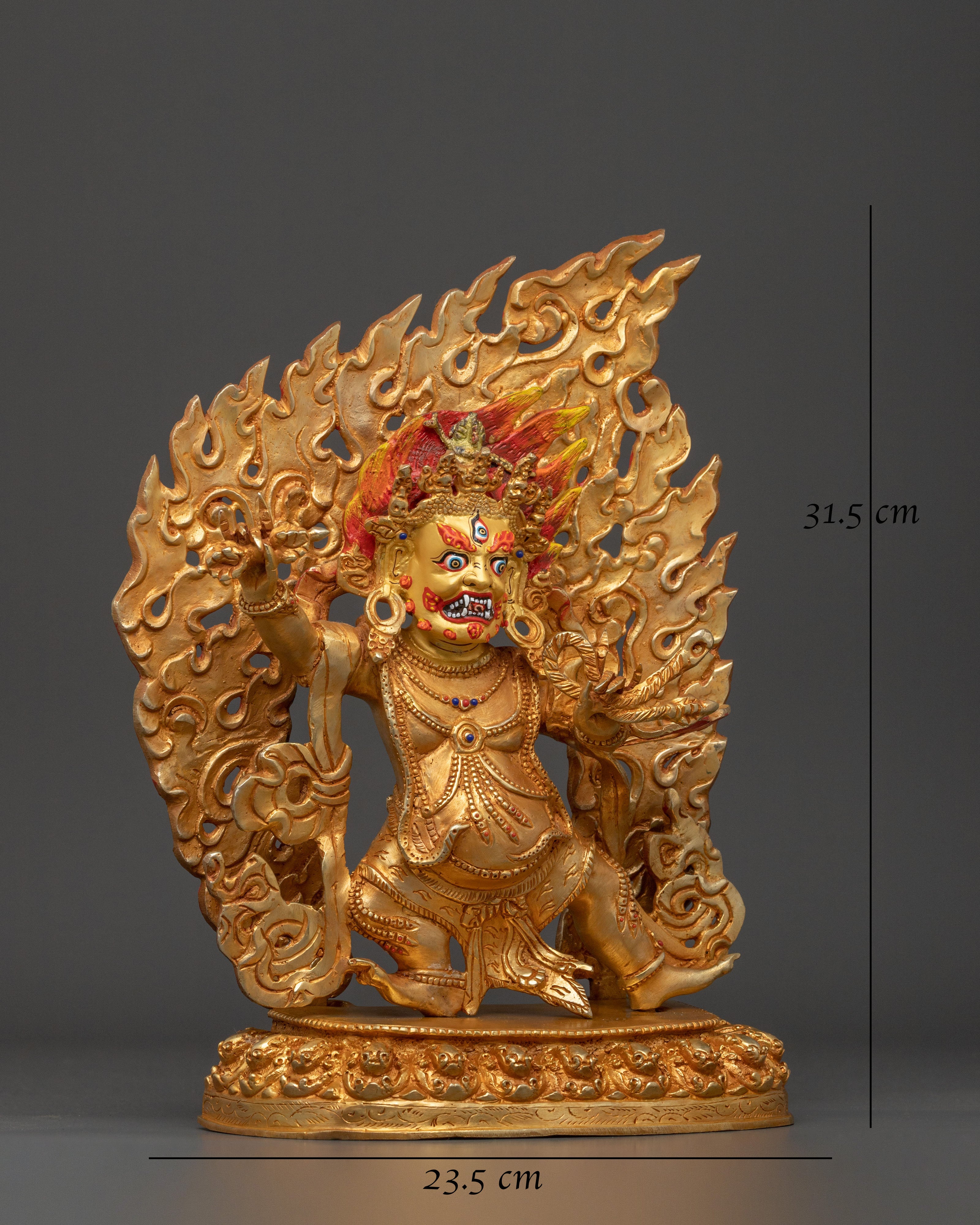24K Gold Gilded Vajrapani Statue: Wrathful Deity and Thunderbolt Holder