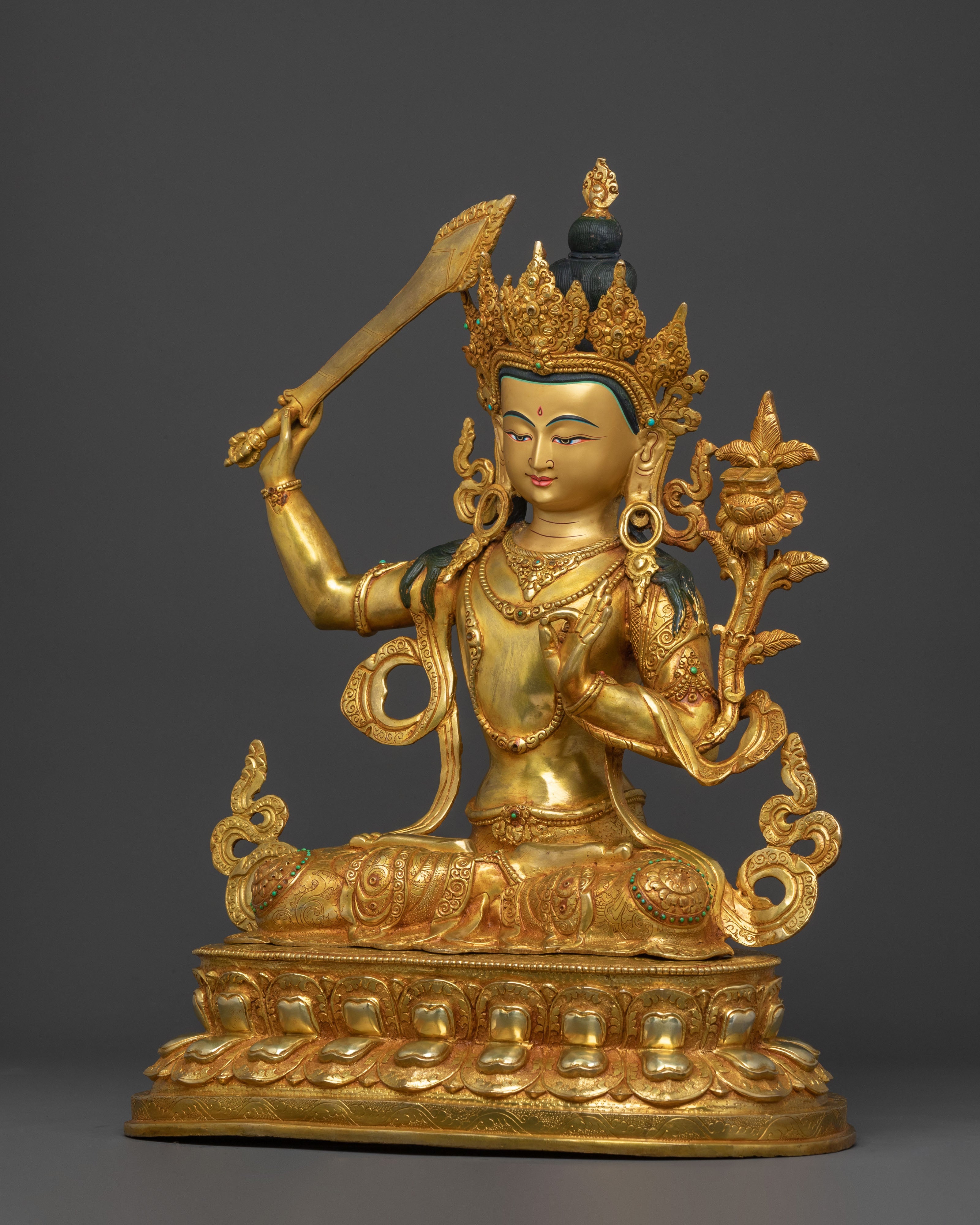 Manjushri 24k Gold Gilded Statue | Wisdom Figure