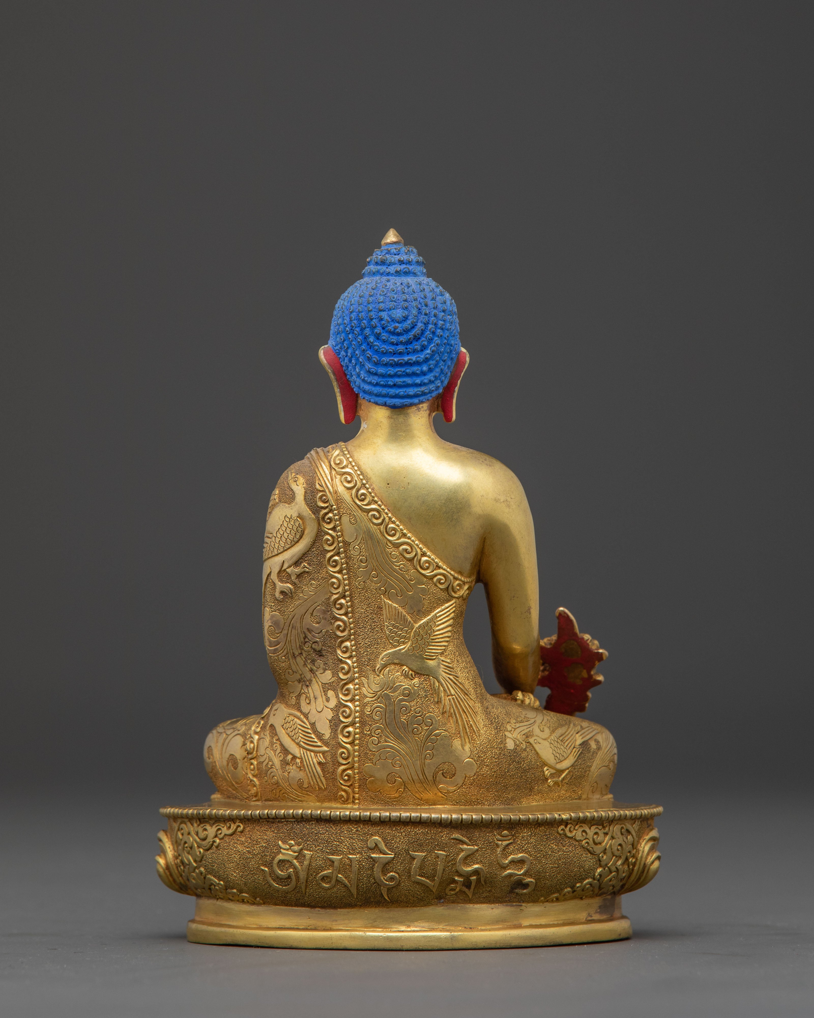 Medicine Buddha Carved Statue – 24K Gold Gilded