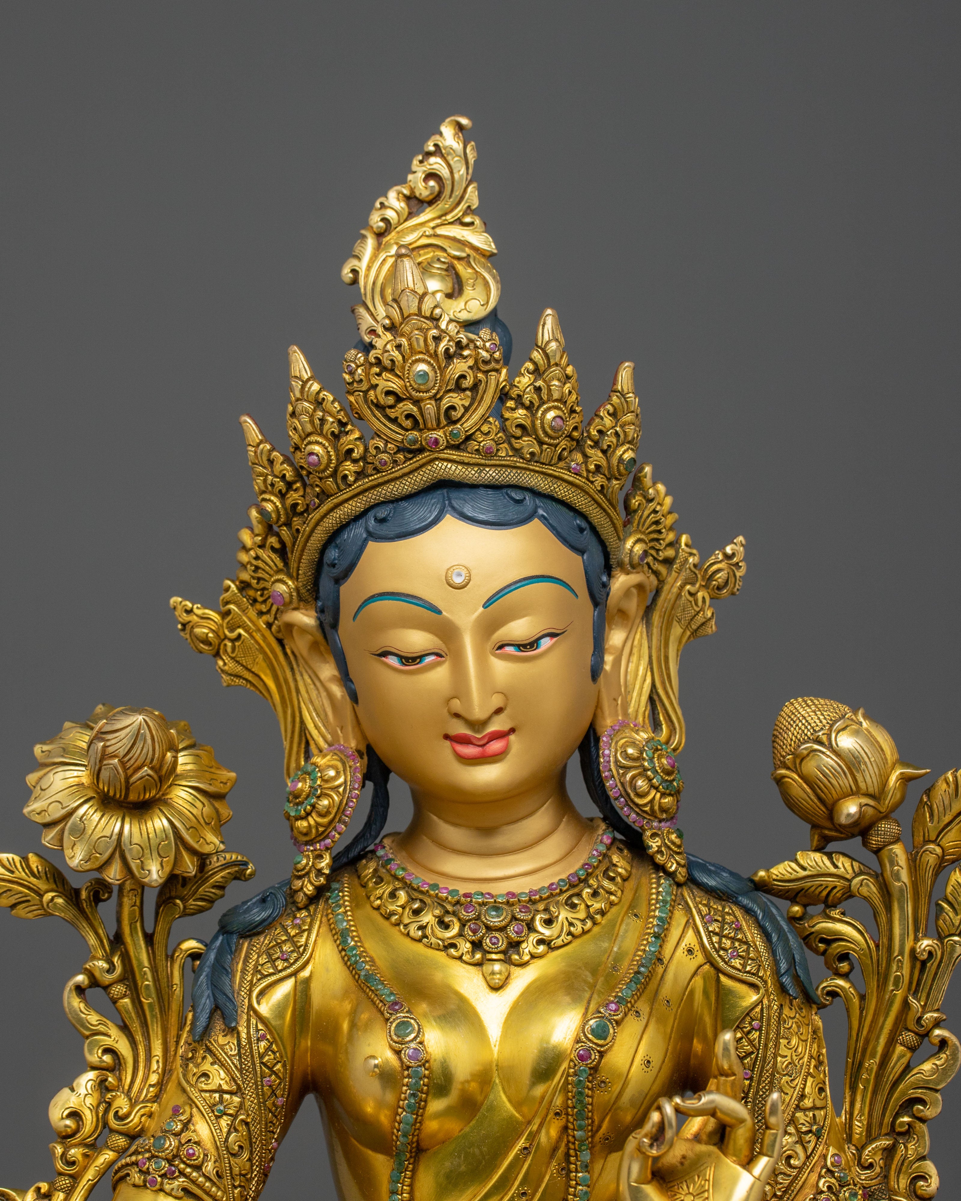 Shyamatara Divine Sculpture | 24K Gold Gilded Green Tara Compassion Statue