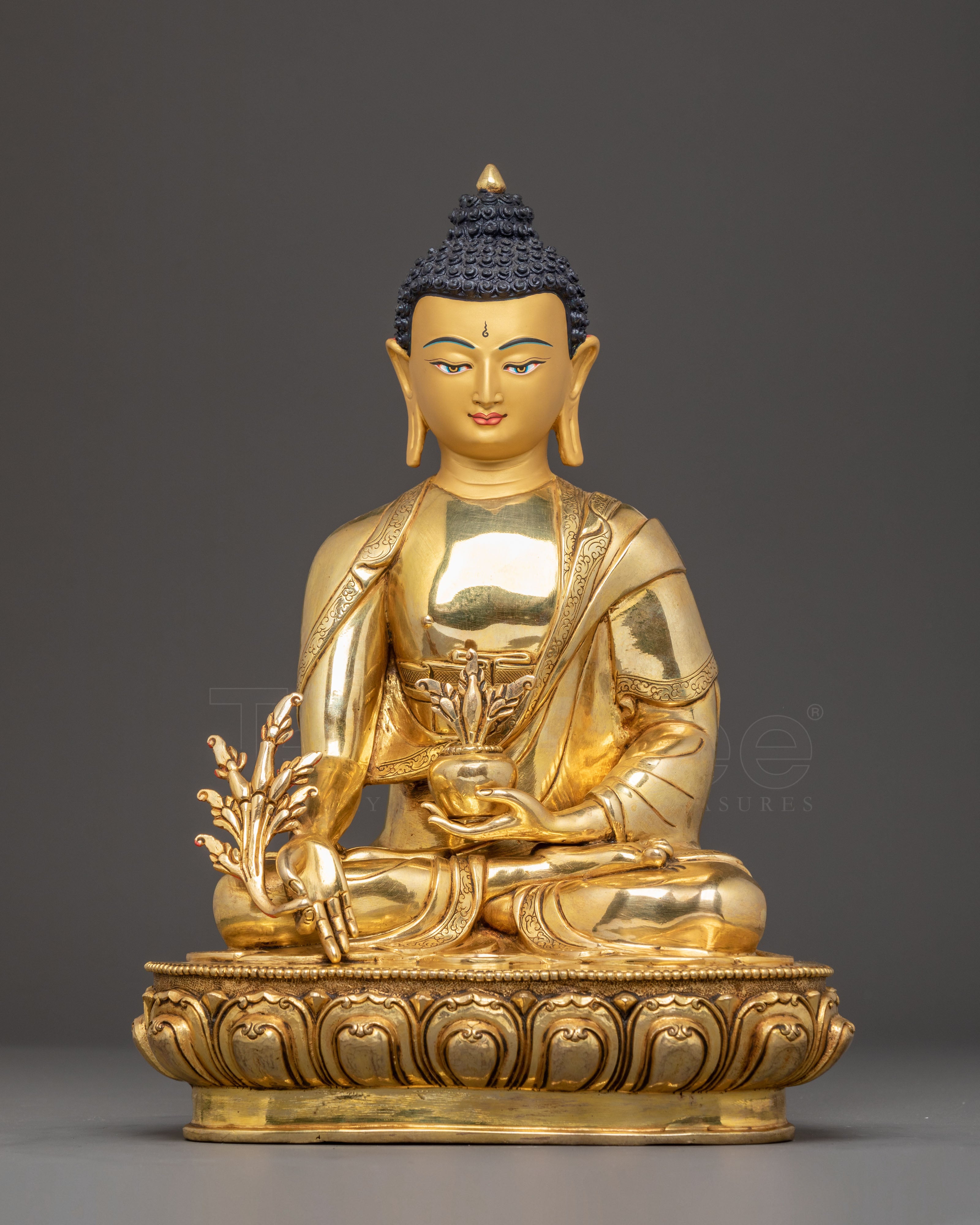 Golden Medicine Buddha Handcrafted Statue | 24K Gold Gilded Figure