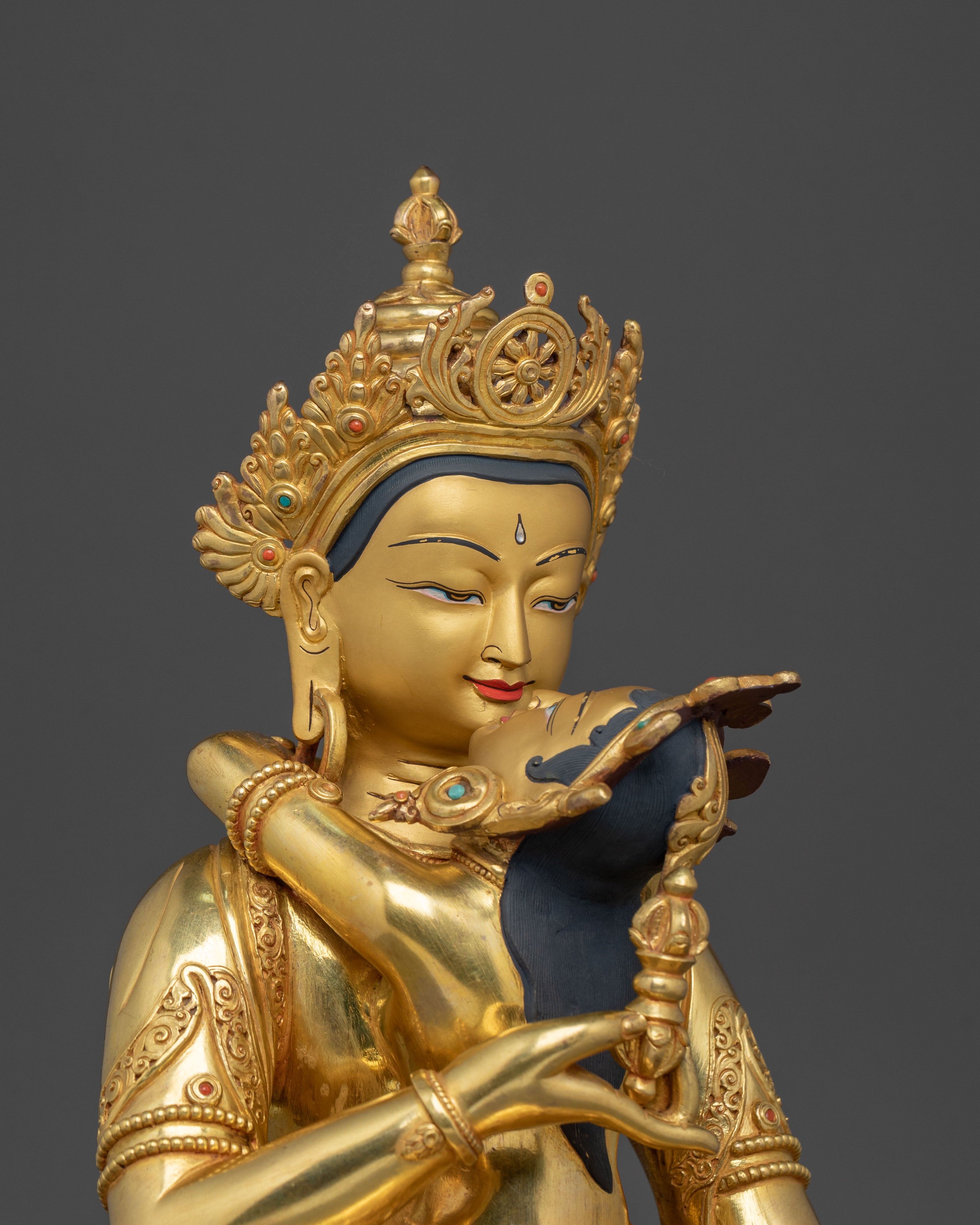 Vajrasattva Sacred Sculpture with Consort in Gilded Copper