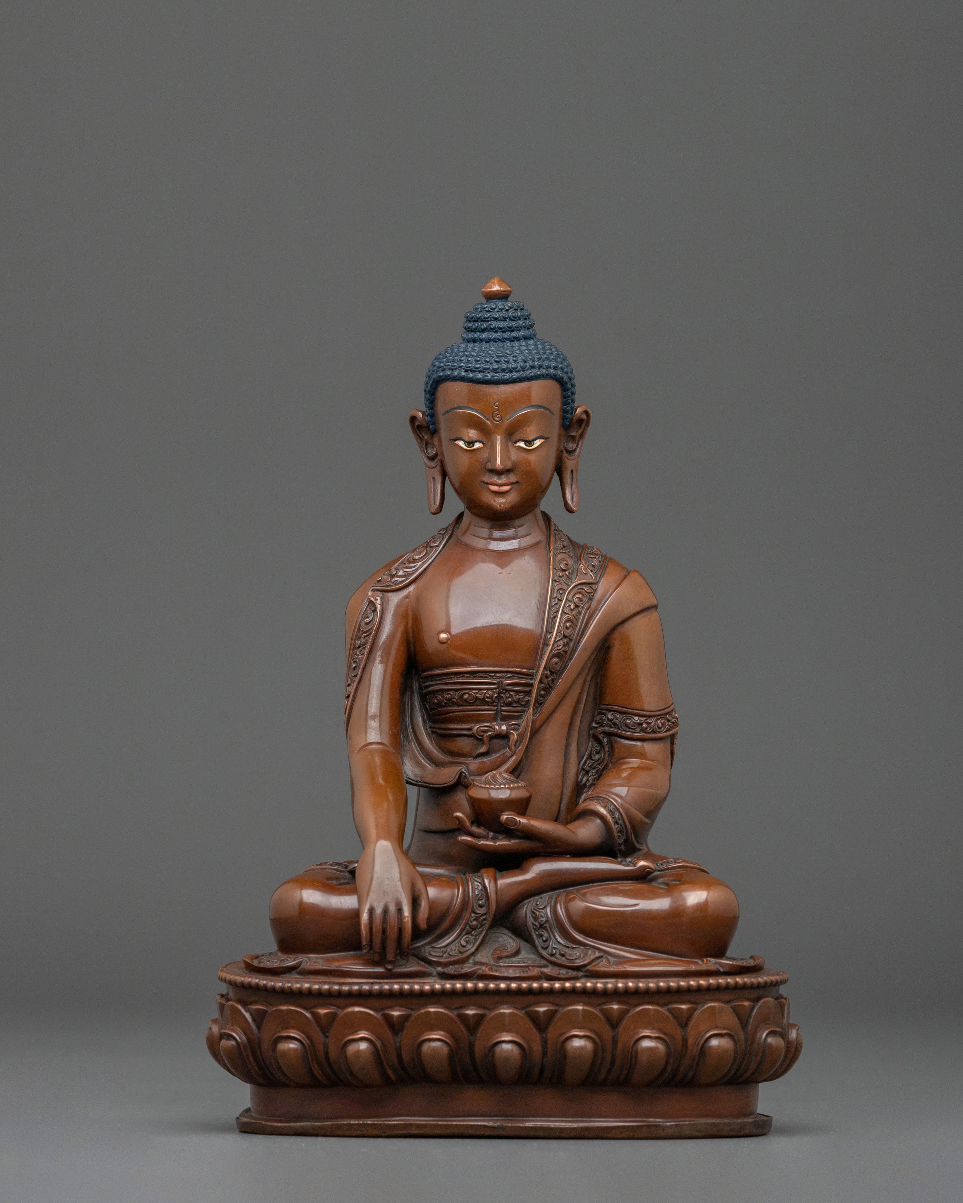 Shakyamuni Buddha Sacred Oxidized Copper Sculpture