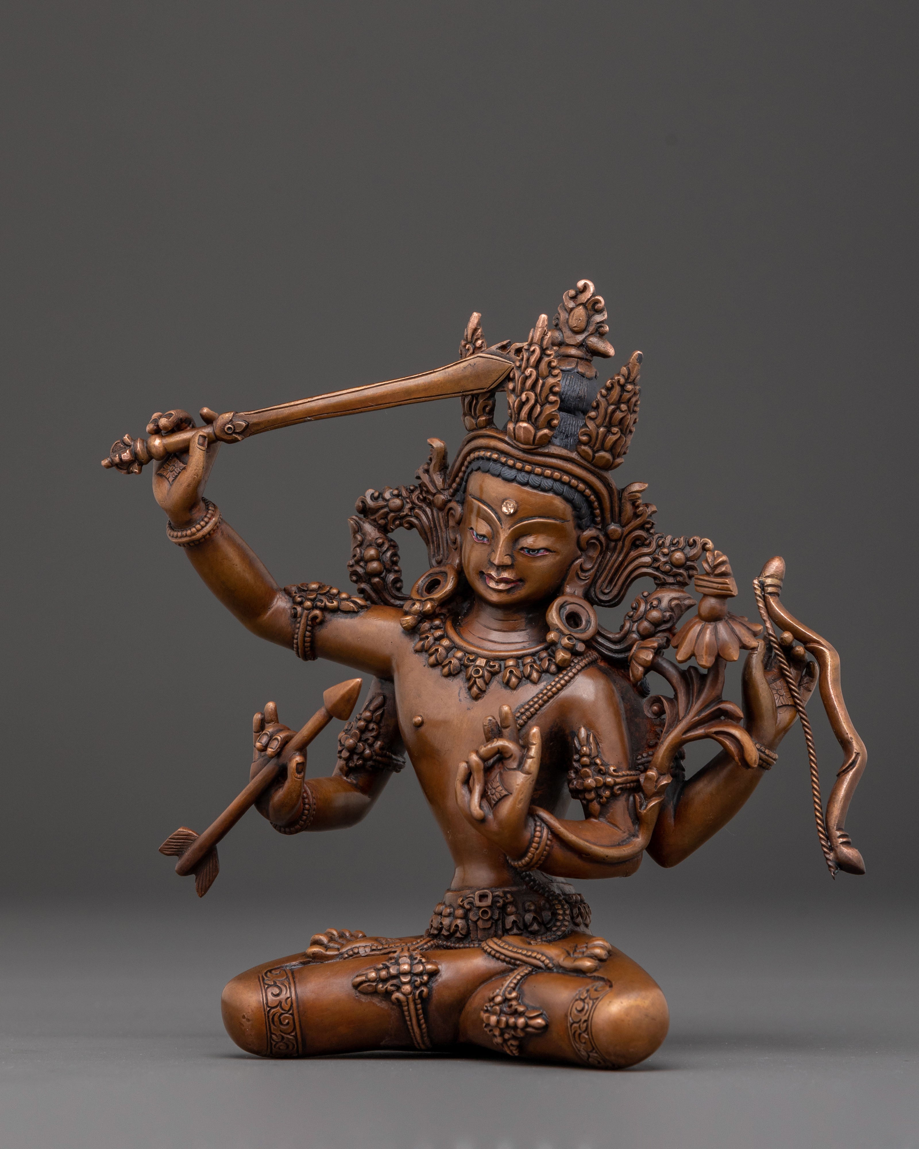 Maha Manjushri Oxidized Copper Statue – Wisdom’s Radiance