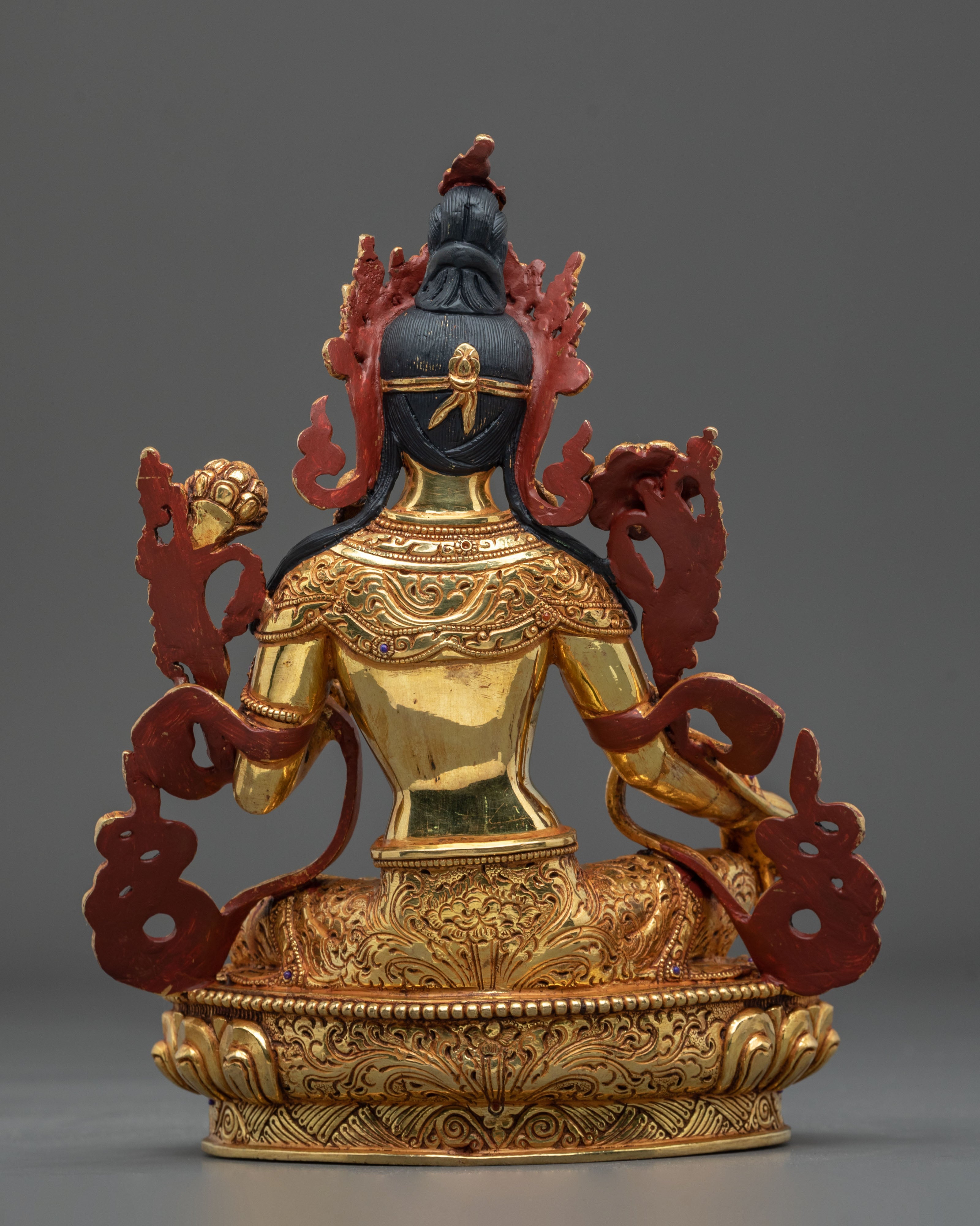 Green Tara 24K Gold Gilded Sculpture | Exquisite Copper Figurine