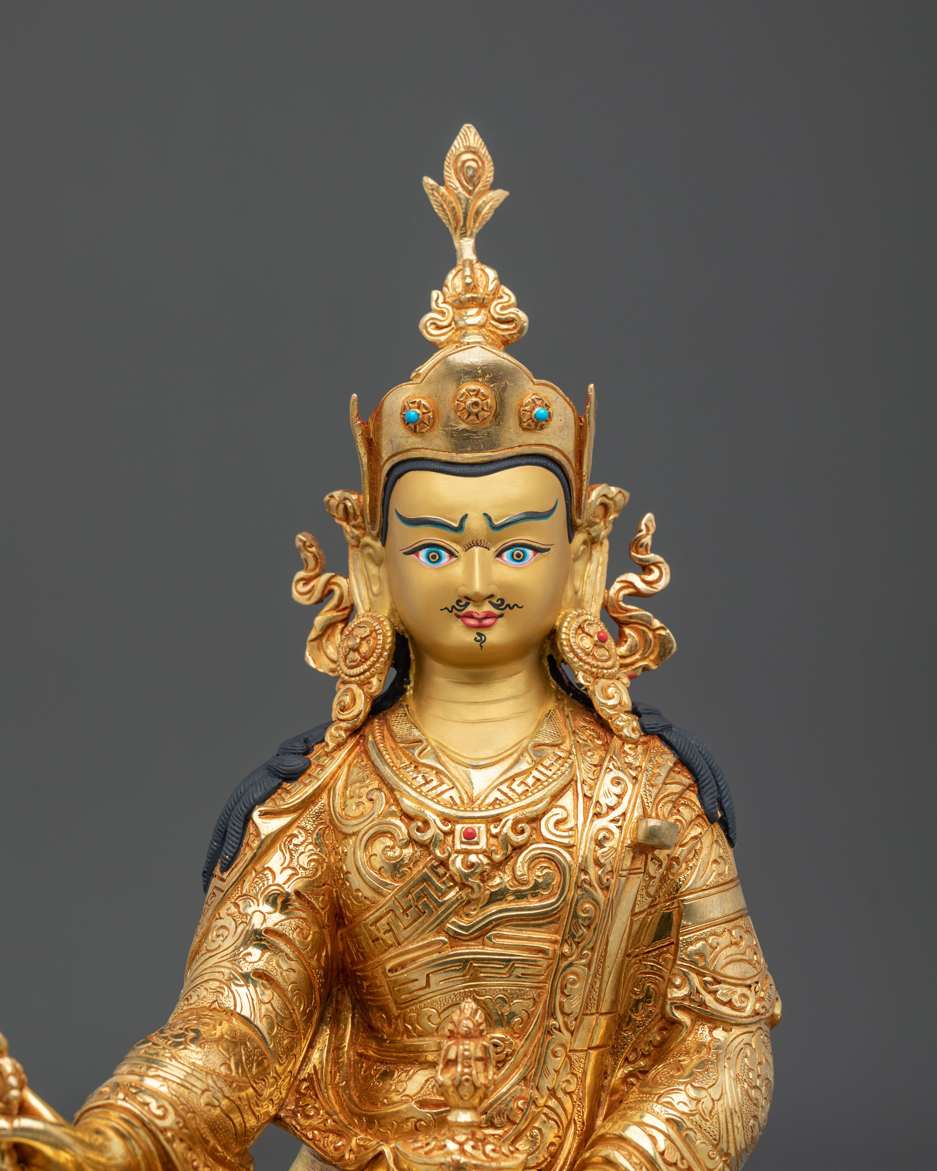 Guru Rinpoche Golden Statue Set | Buddhist Meditation Altar Decor