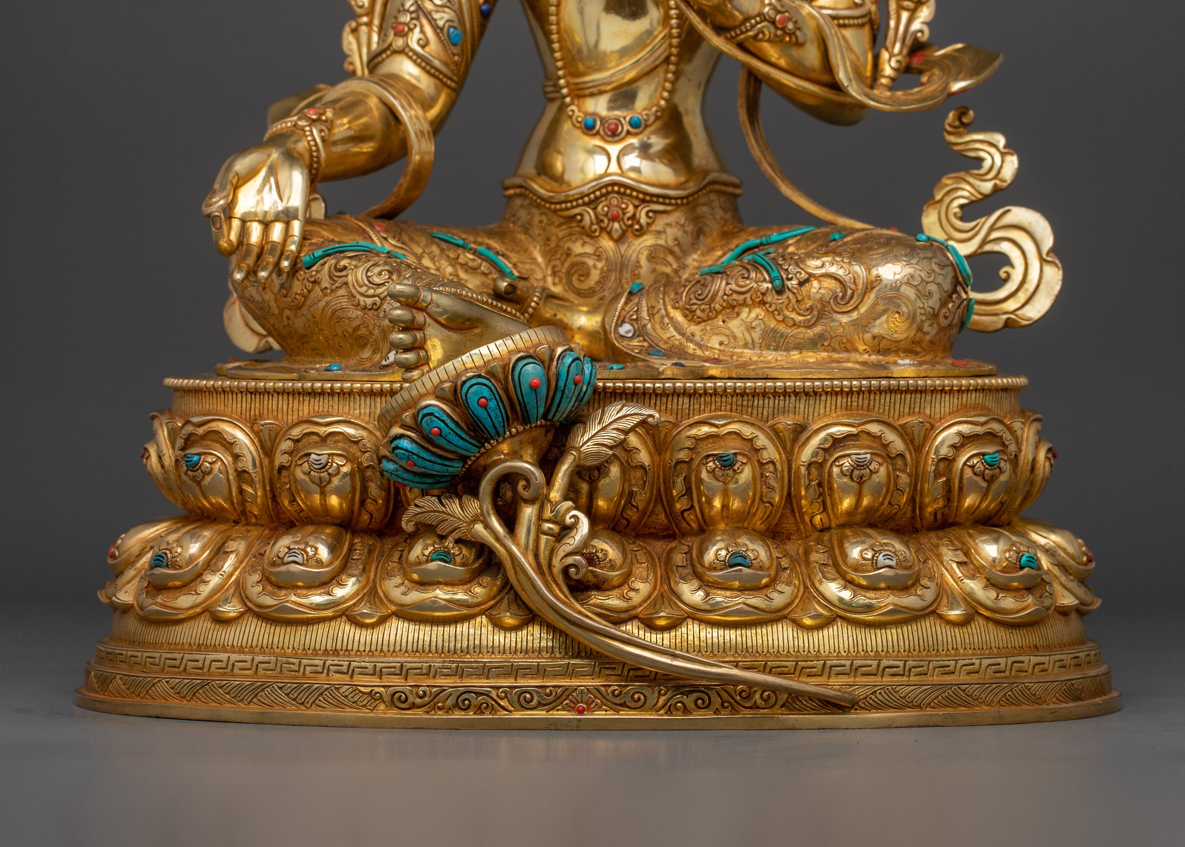 Goddess Green Tara Fire Gold Gilded Statue: Symbol of Compassion