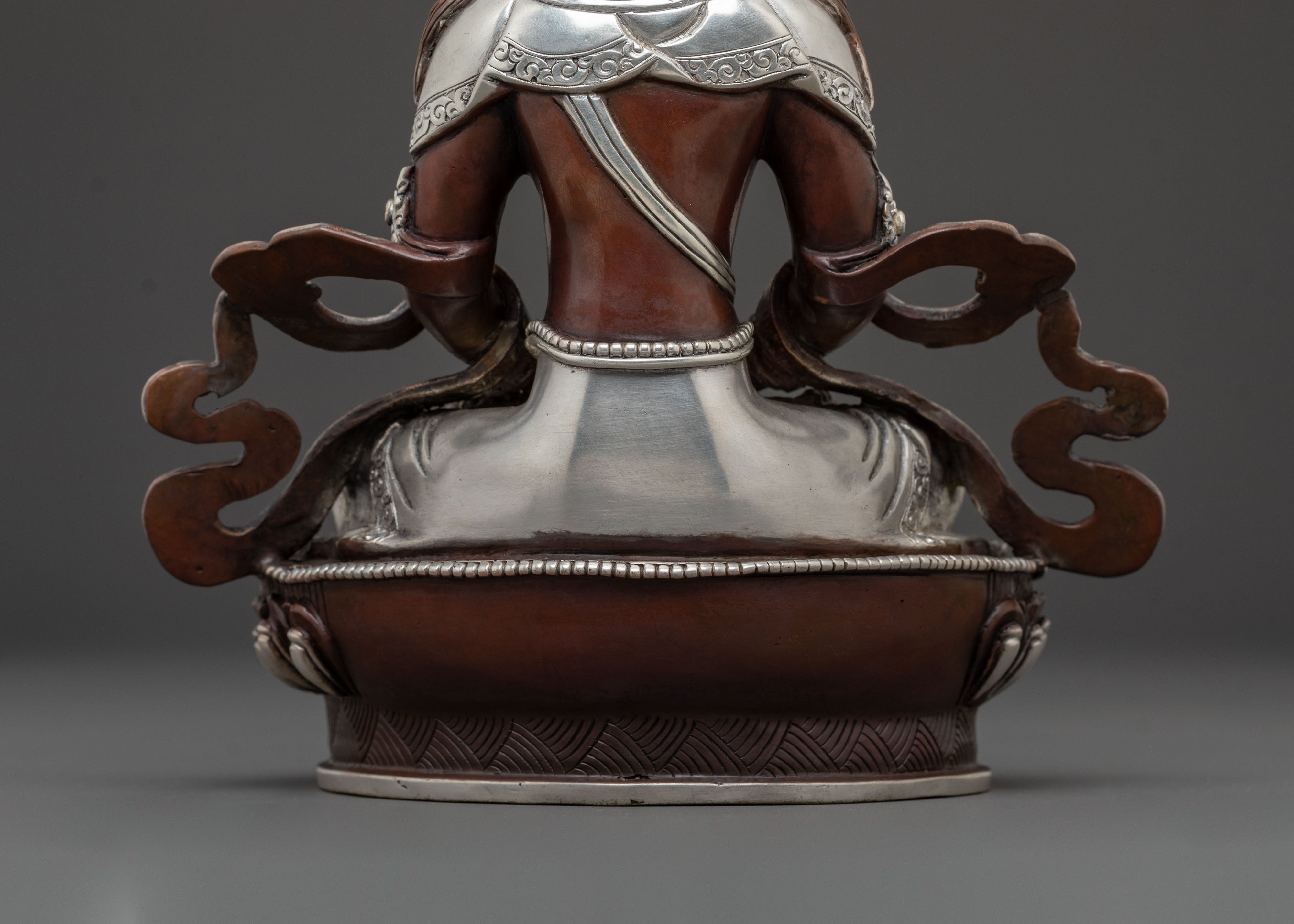 Amitayus Buddhist Statue | Oxidized Copper Statue with Silver Plated