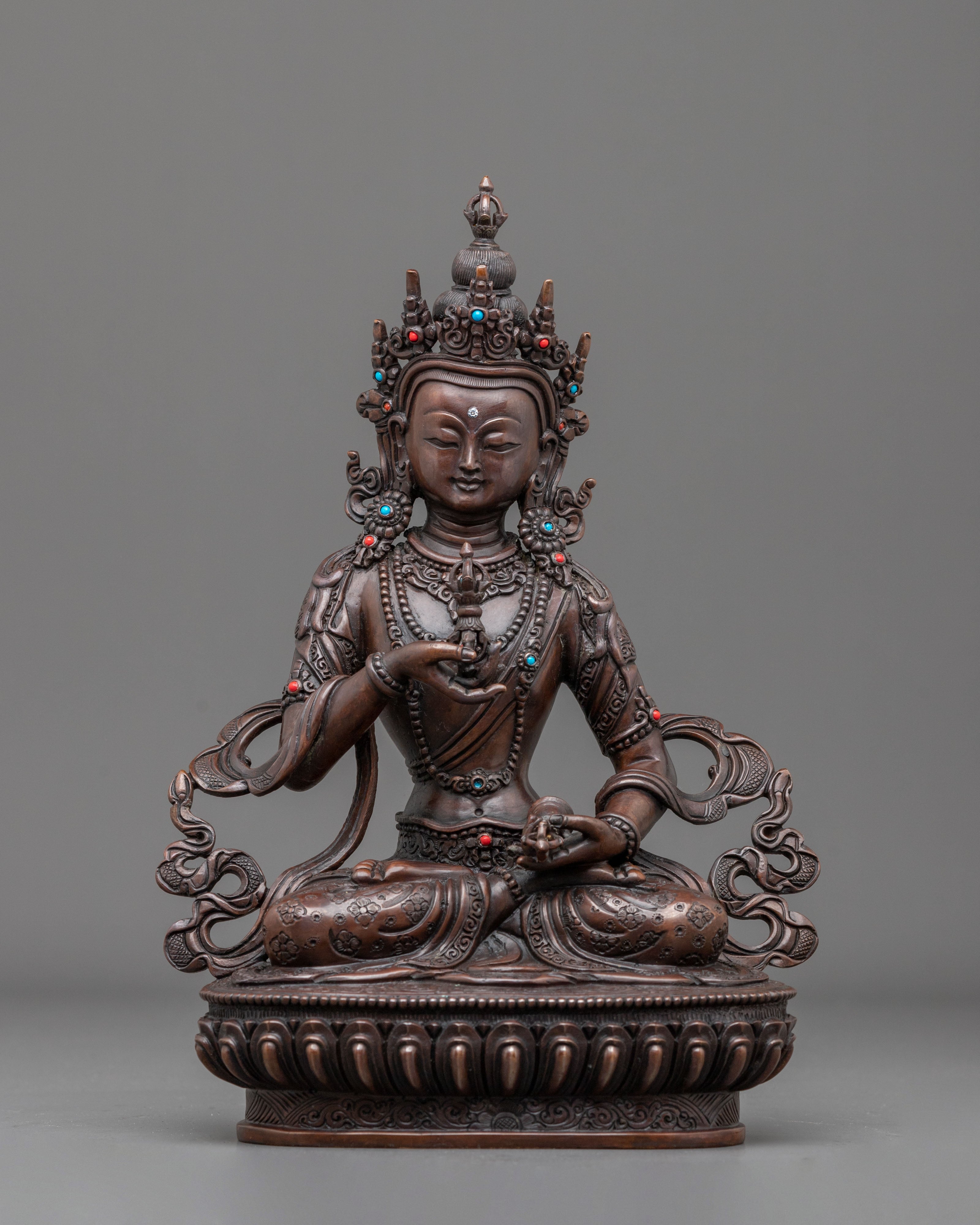 Vajrasattva Statue Adorned with Gemstones | Tibetan Buddhist Artwork
