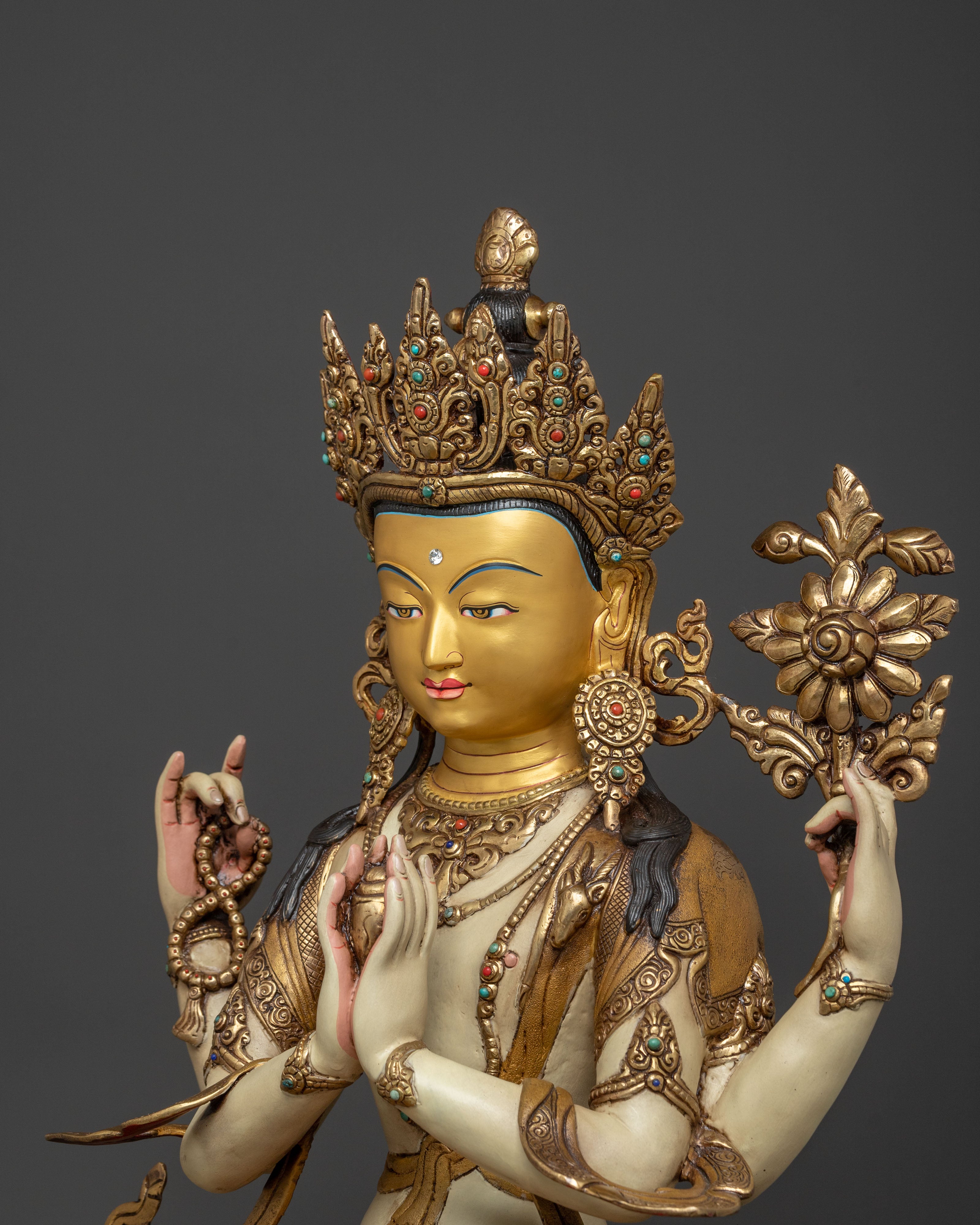 Elegant 24K Gilded Chenrezig Home Decor Statue