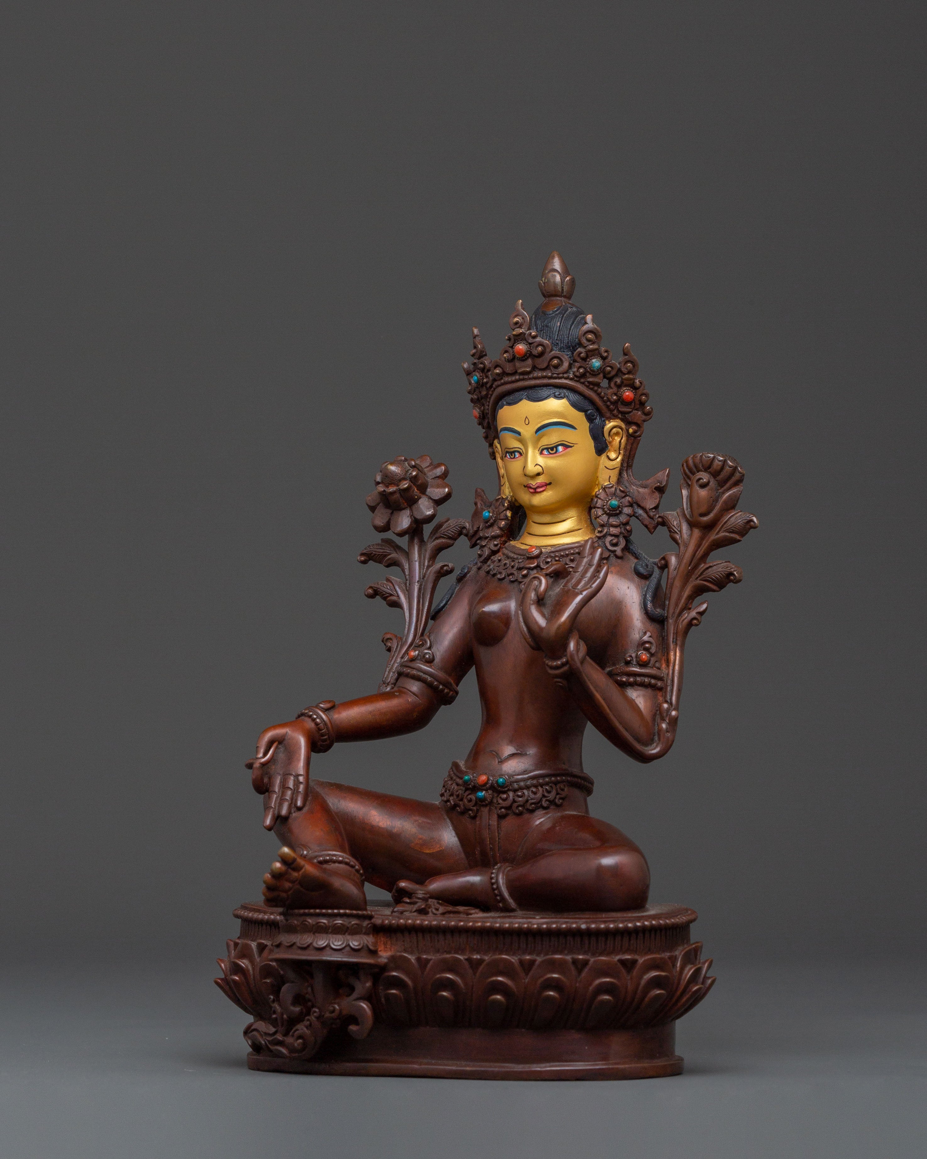 Mother Green Tara Statue | Oxidized Copper Body