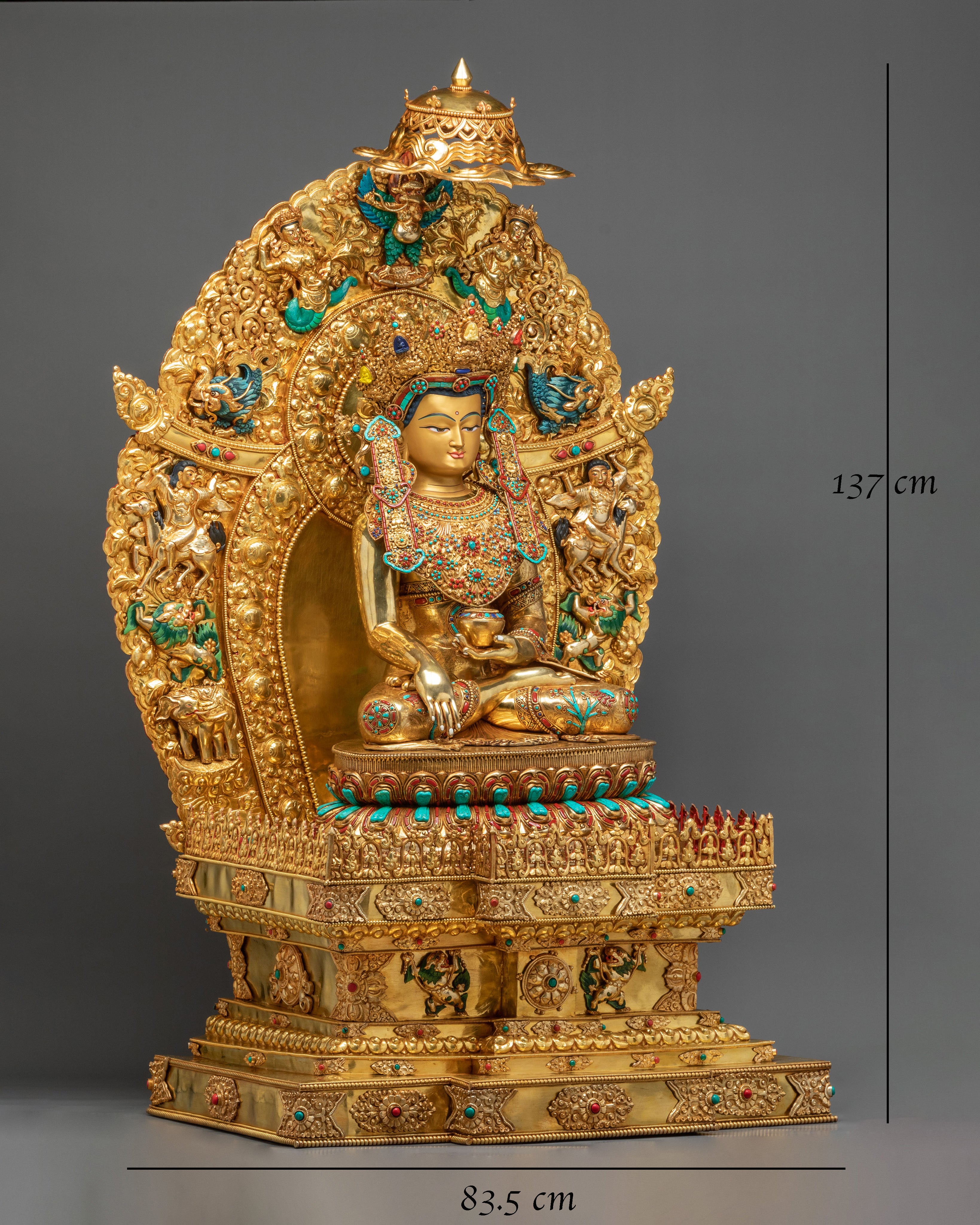 Crown Shakyamuni Buddha on Throne | Exquisite 24K Gilded Figurine