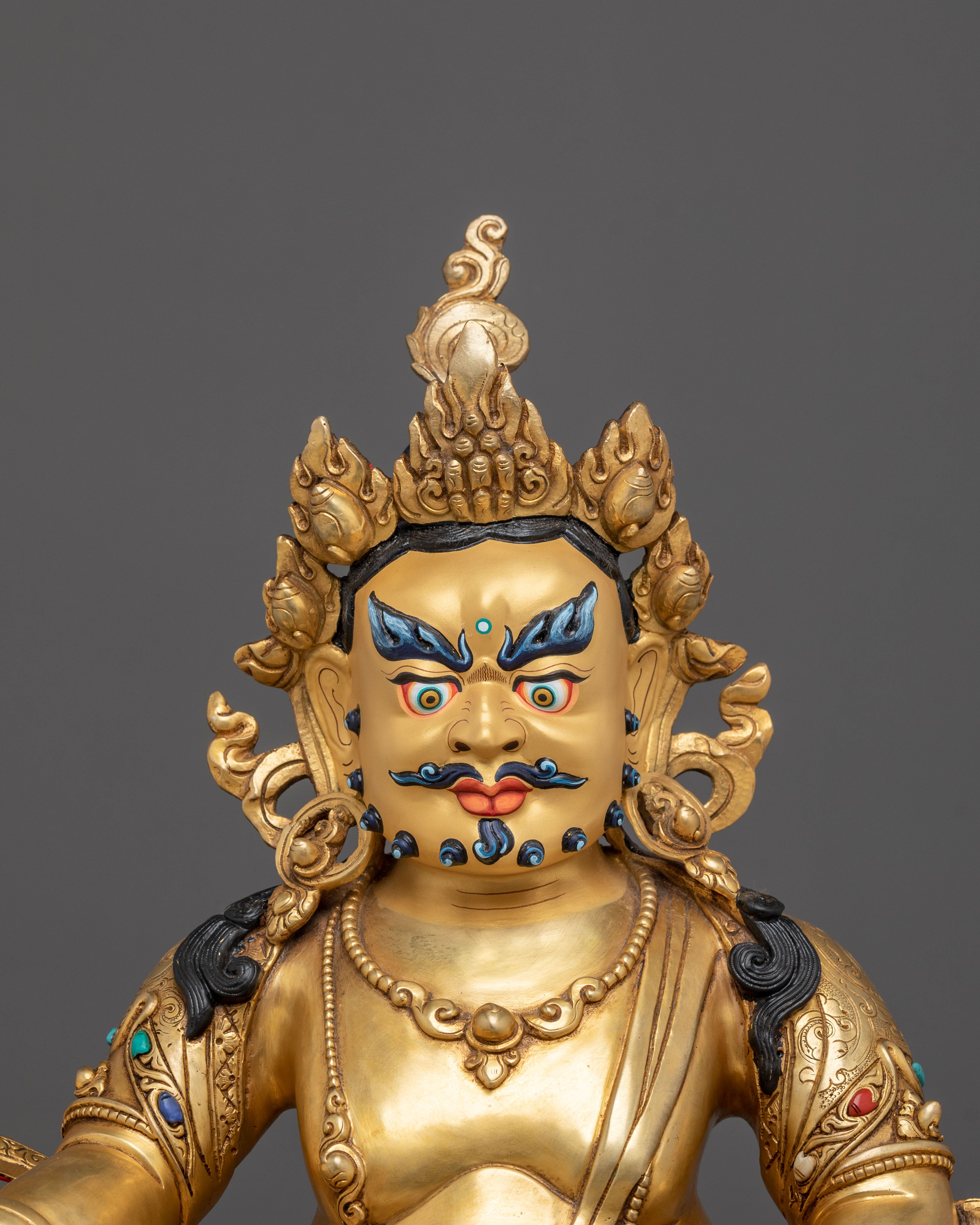 Dzambhala Statue on a Throne | Fire Gold Gilded Figurine