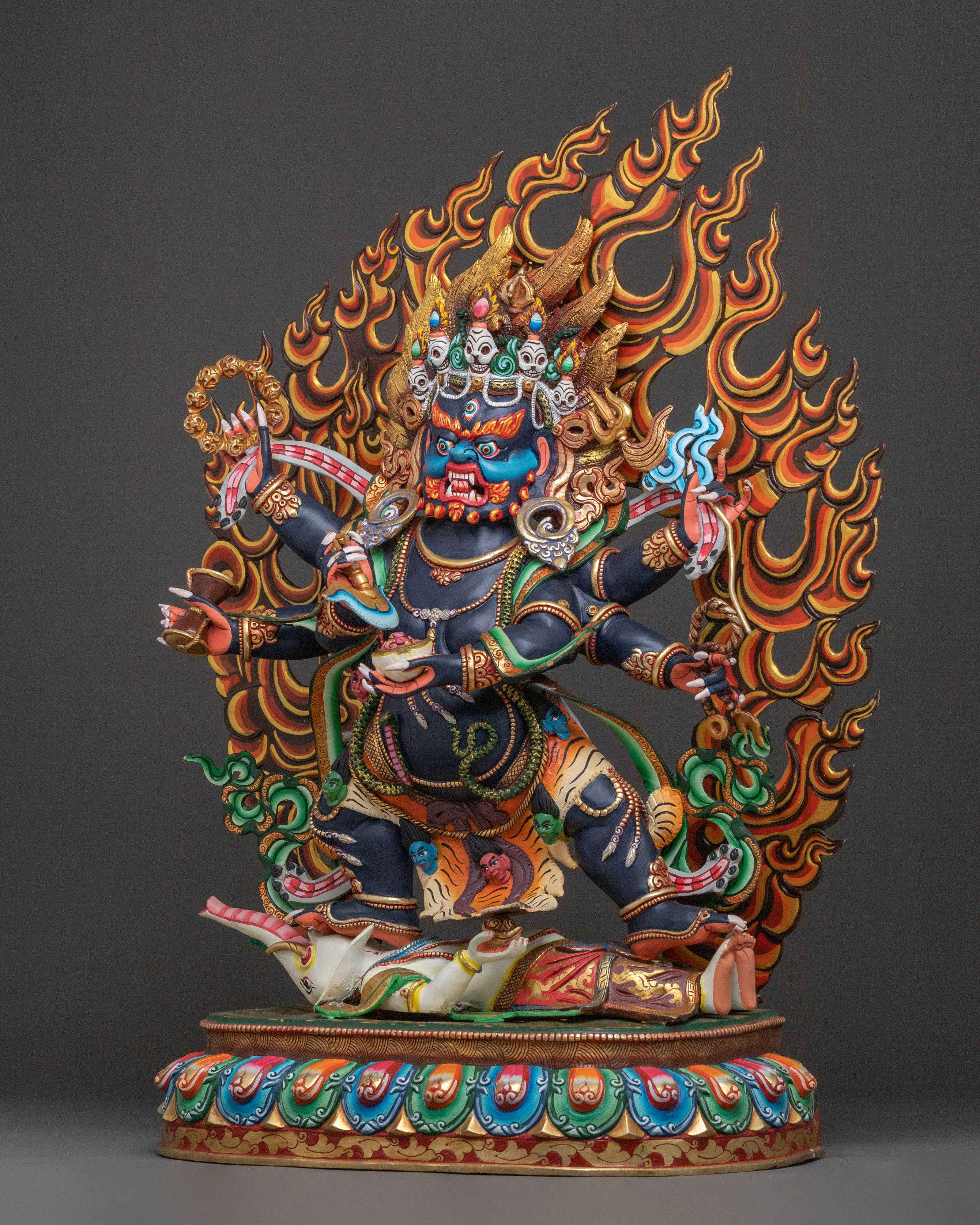Six Armed Mahakala Divine Sculpture: Protector of Dharma