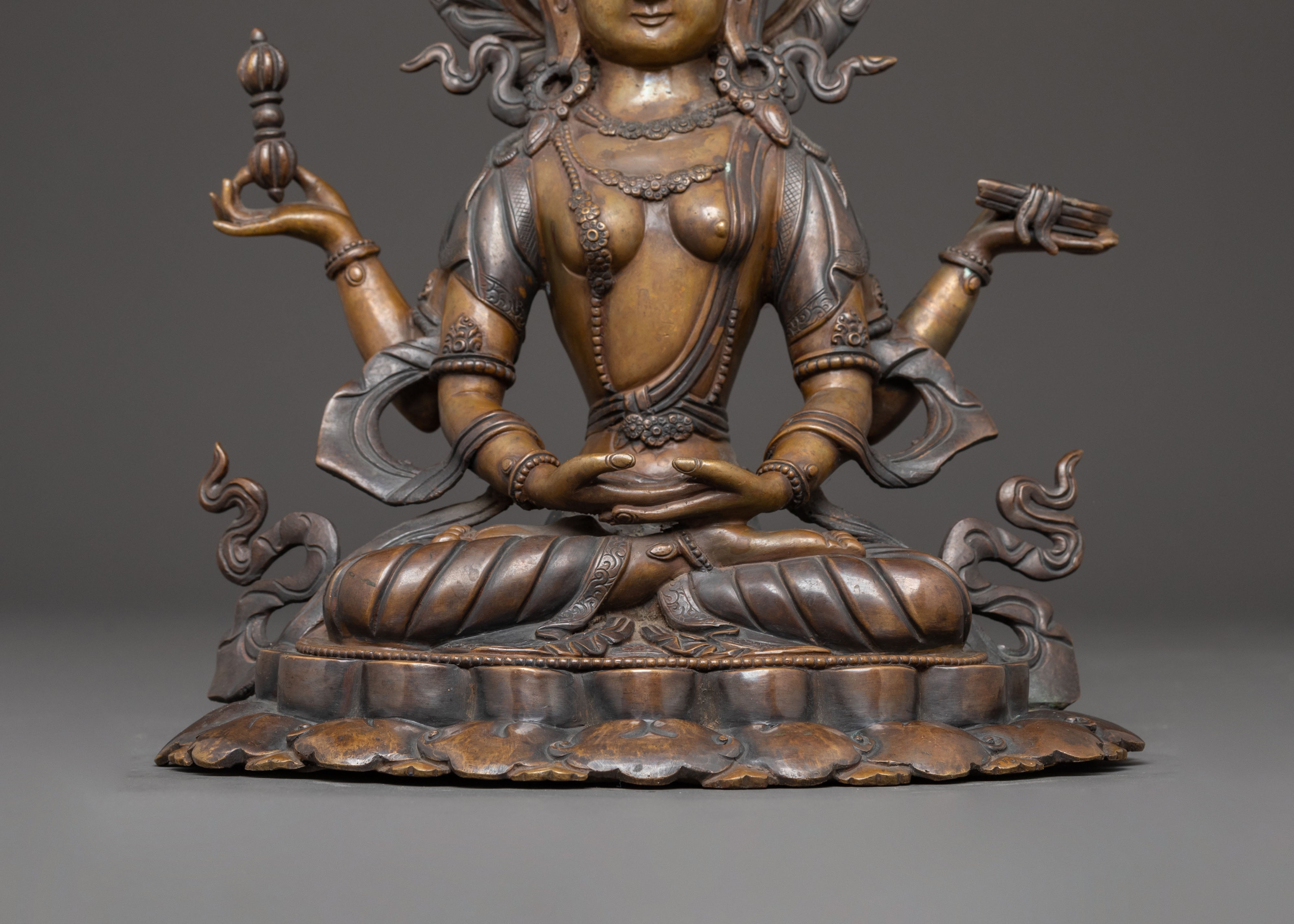 Handcrafted Prajna Paramita Oxidized Copper Statue | Perfect for Meditation