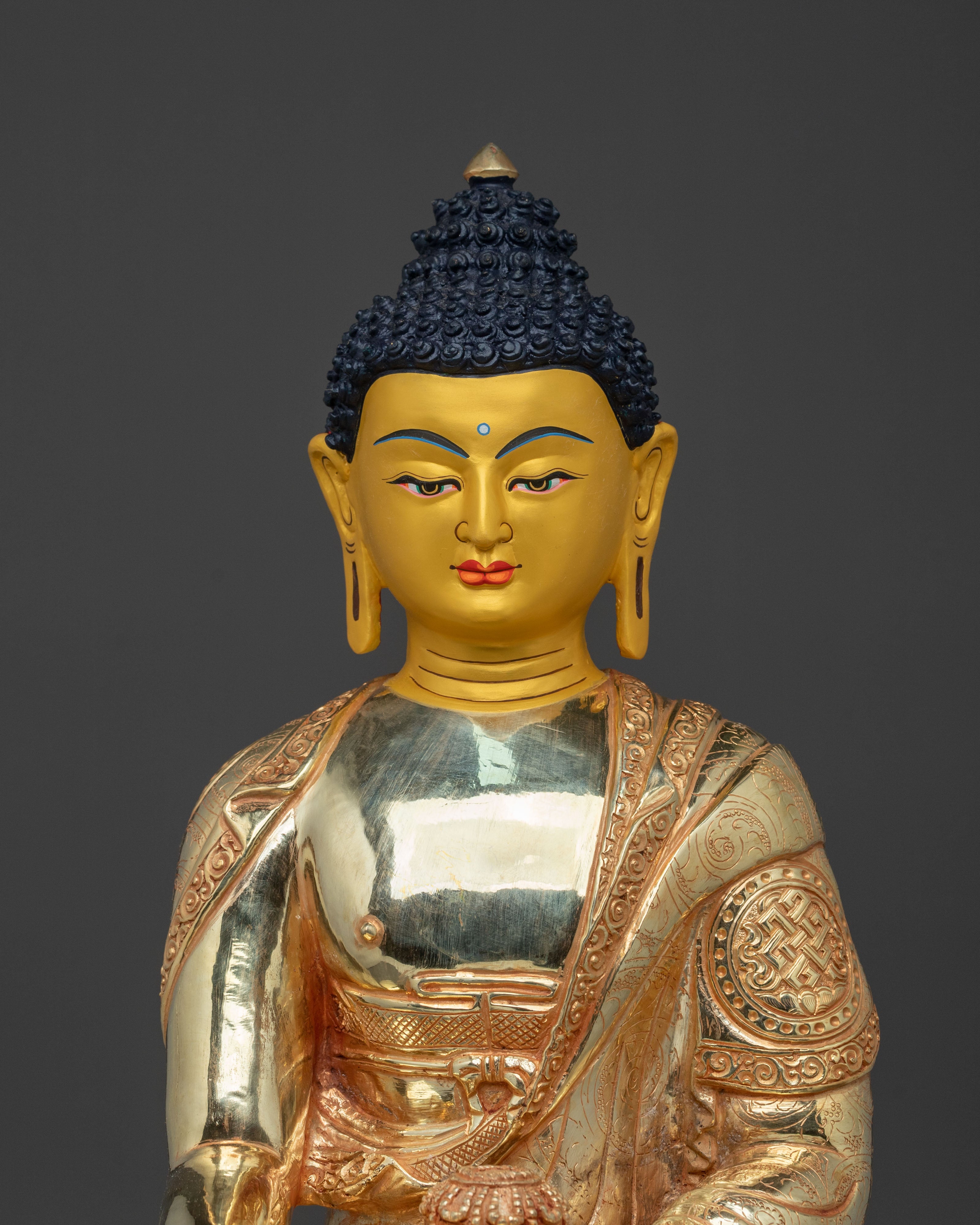 Elegant Shakyamuni Buddha Sculpture | 24K Gold Gilded