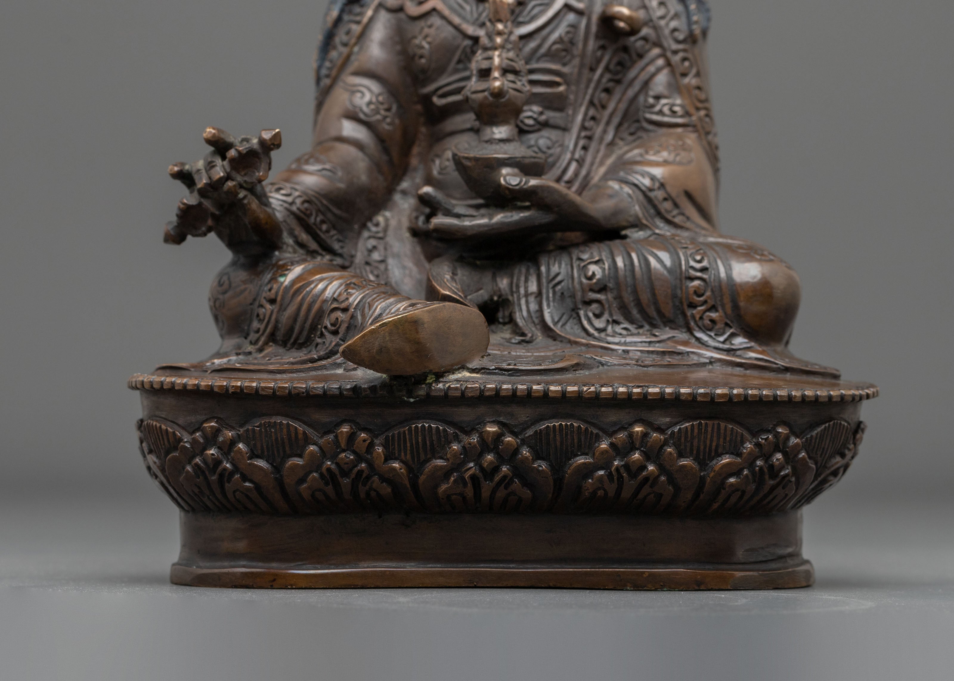 Handmade Padmasambhava Buddhist Statue in Oxidized Copper