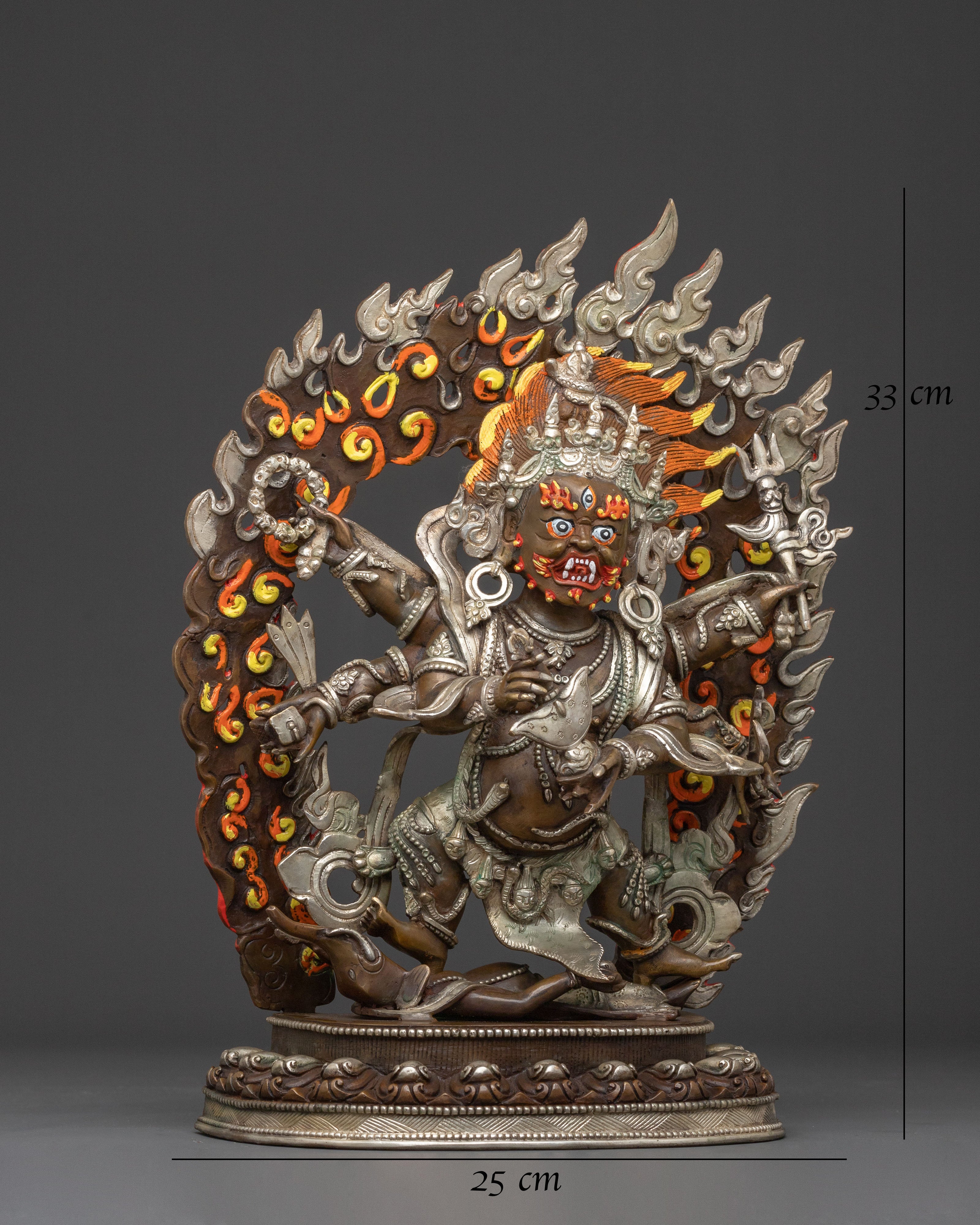 Six Armed Mahakala Statue | Oxidized Copper Protector