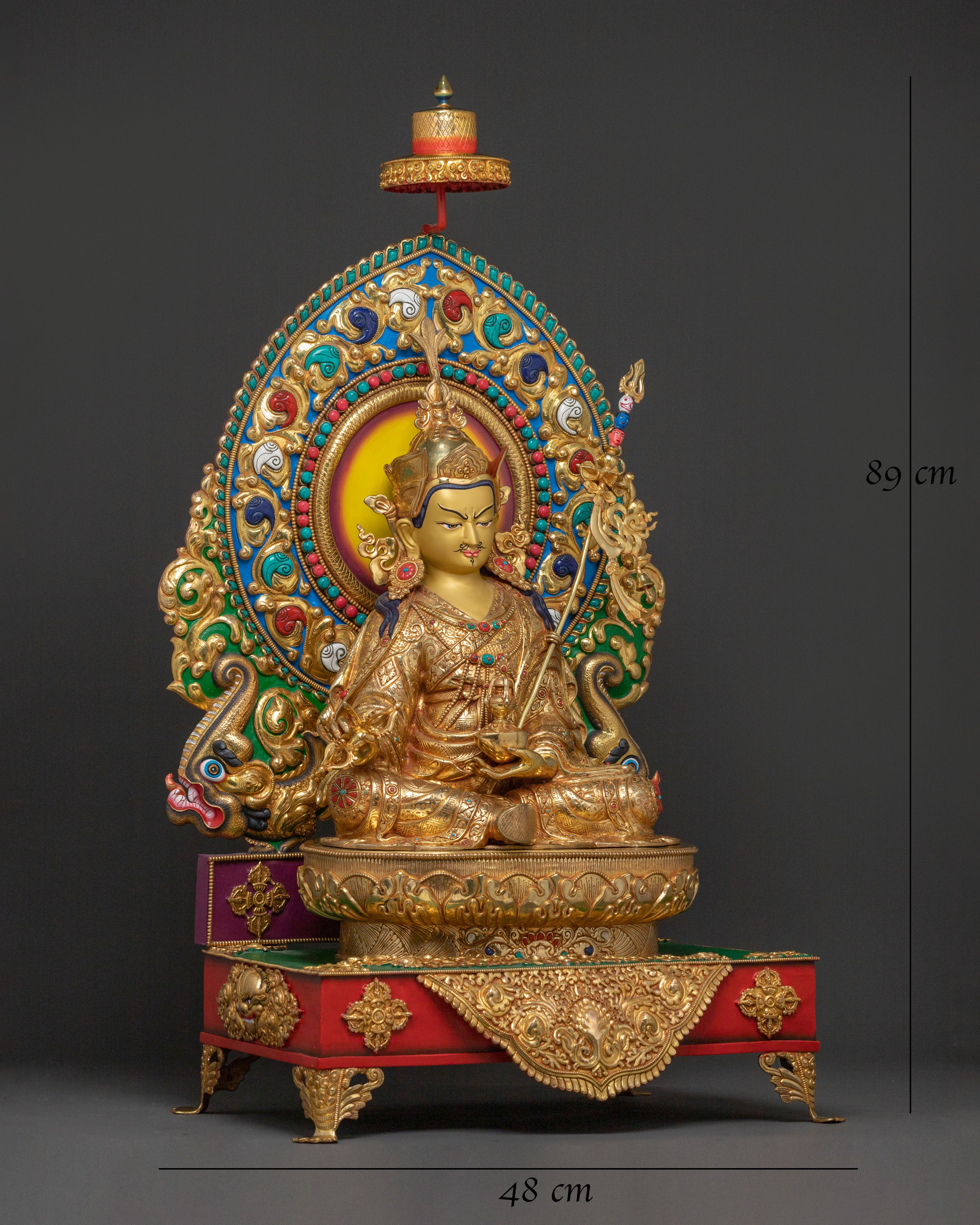 Guru Rinpoche Sacred Statue on Throne | Altar Decor Sculpture