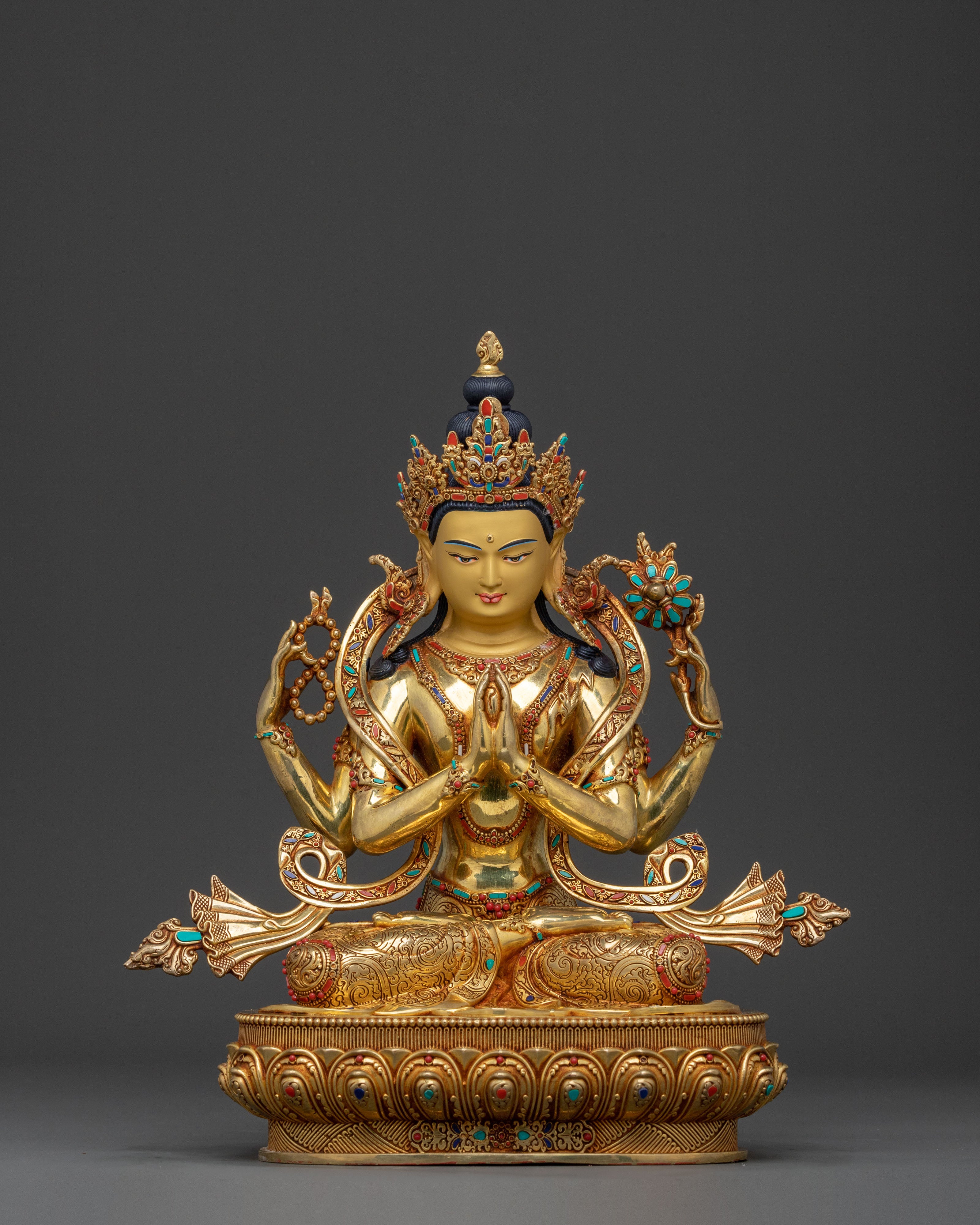 Chenrezig Sacred Statue: 24K Gold Gilded Bodhisattva