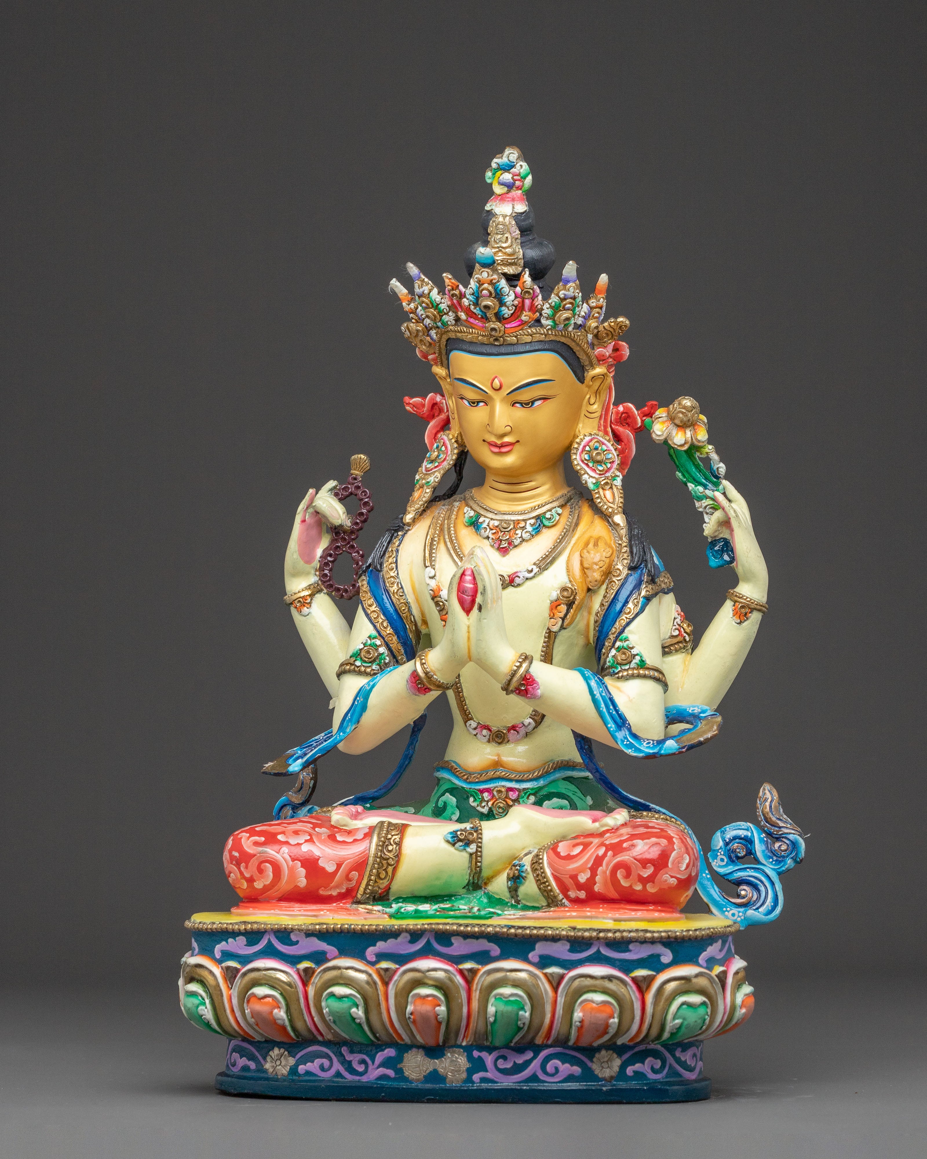 Chenrezig Guardian of Mercy Statue | Hand-Gilded Copper