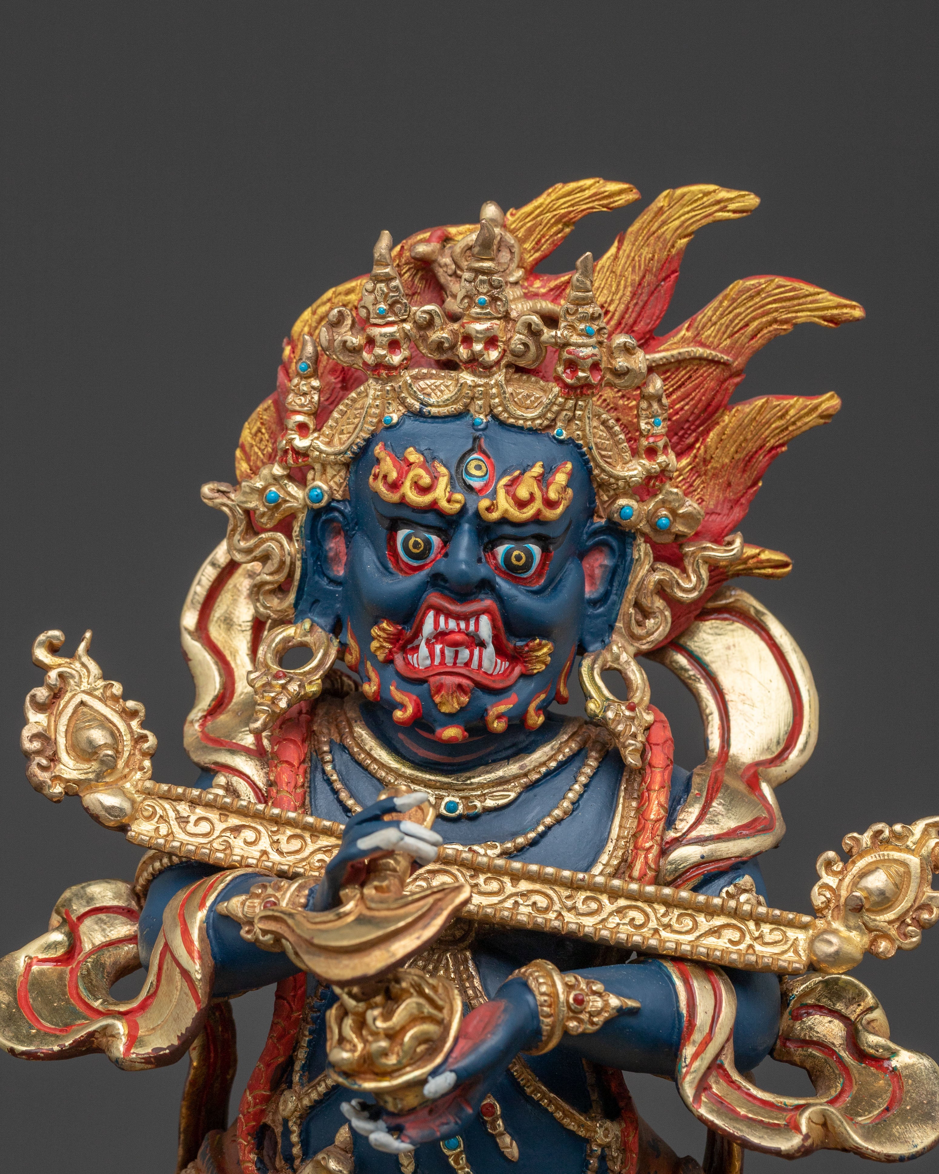 Exquisite 24K Gold Gilded Handcrafted Statue of Shakya Mahakala