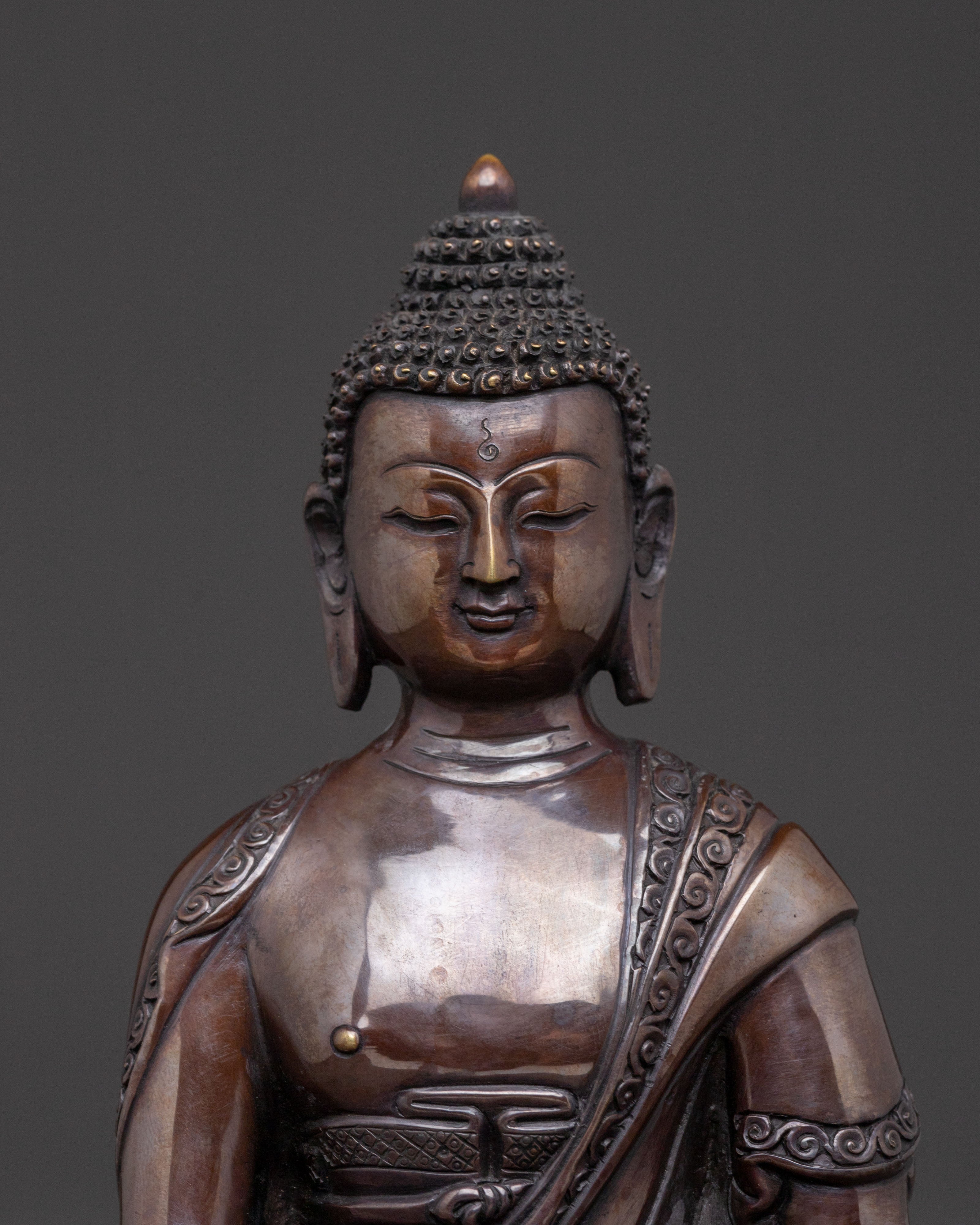 Amitabha Buddha: Handcrafted Golden Statue in Oxidized Copper