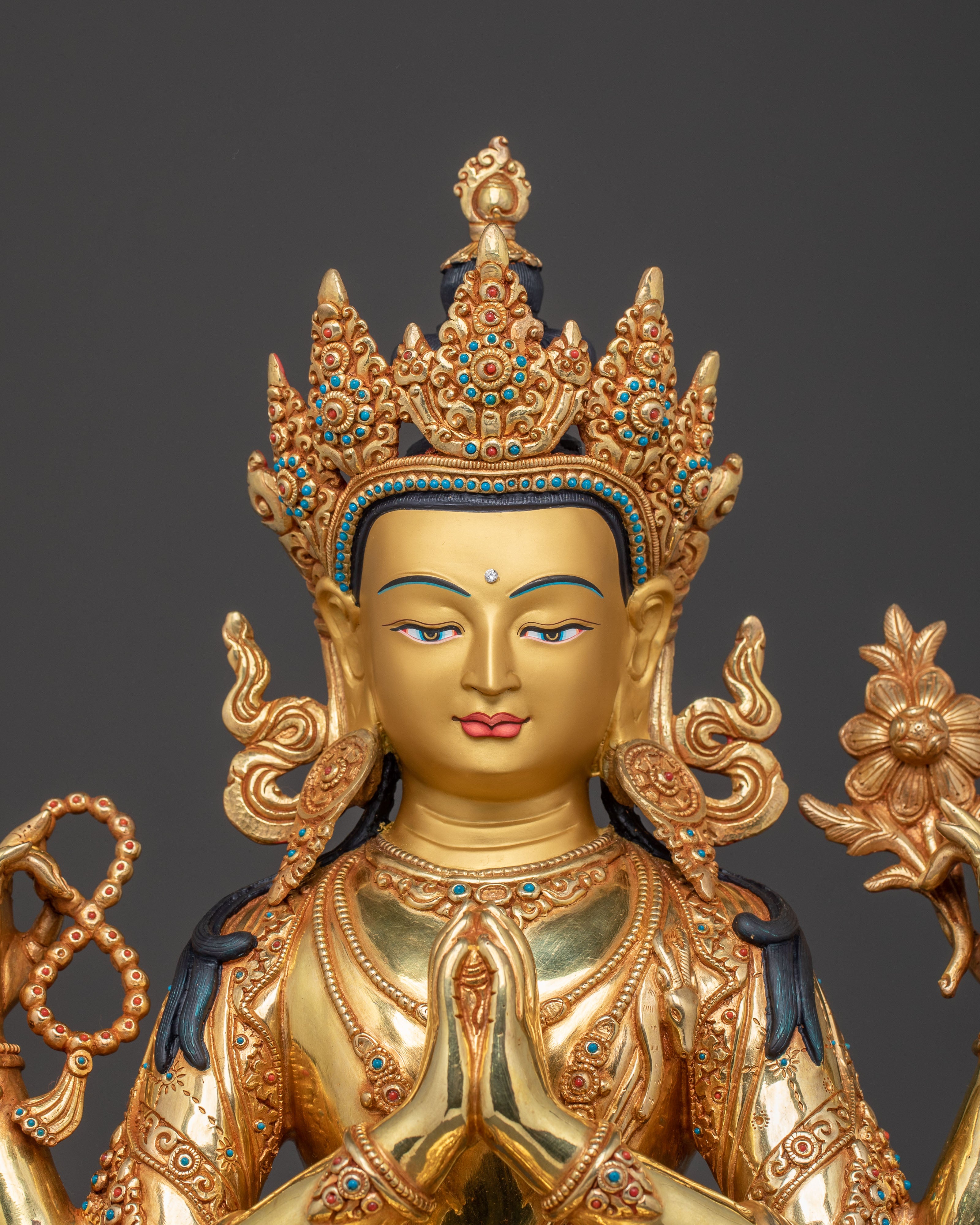 24k Gold Gilded Chenrezig Sacred Statue — Handcrafted Splendor