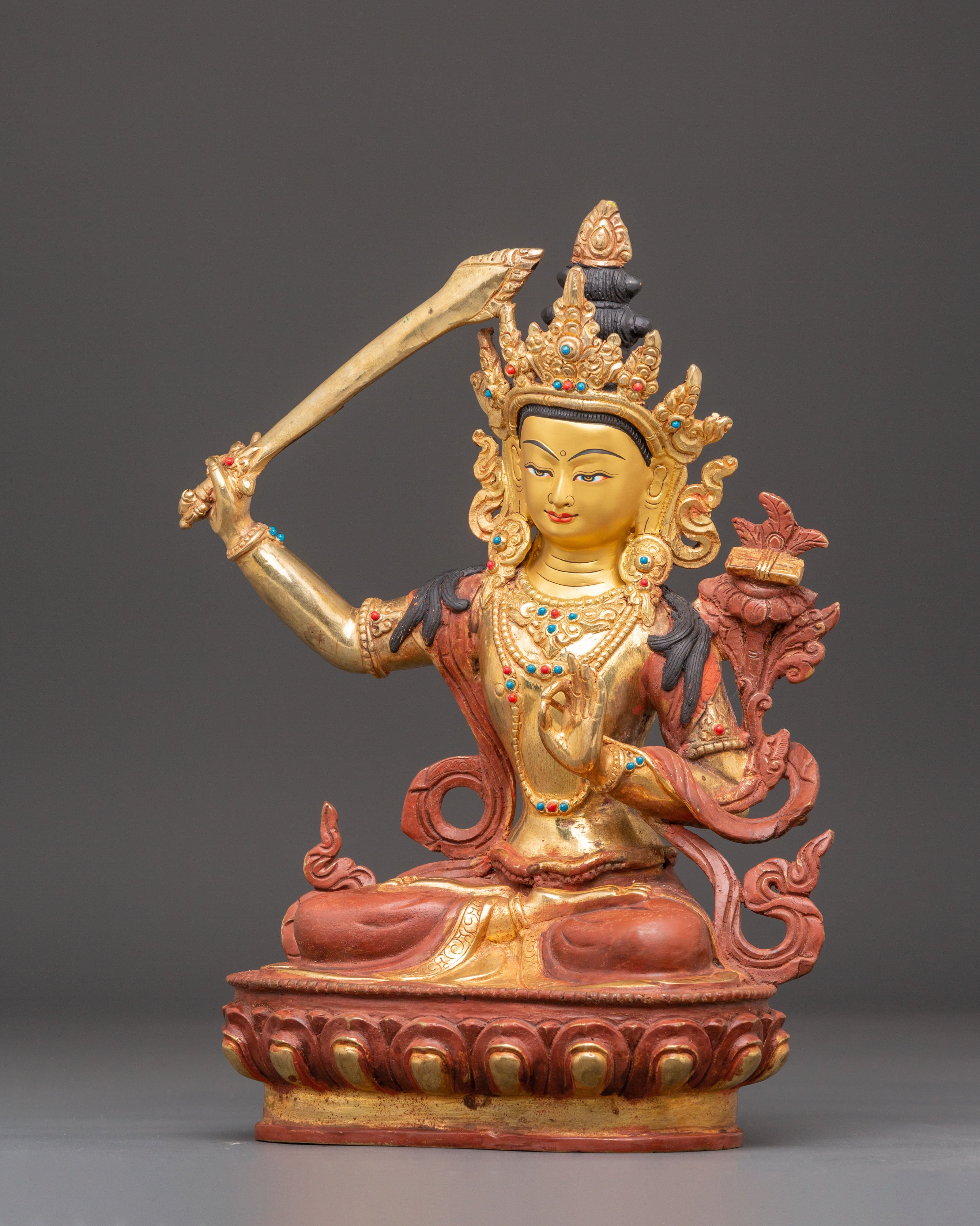 Handmade Golden Statue of Manjushri: The Wisdom Bodhisattva | Nepali Art