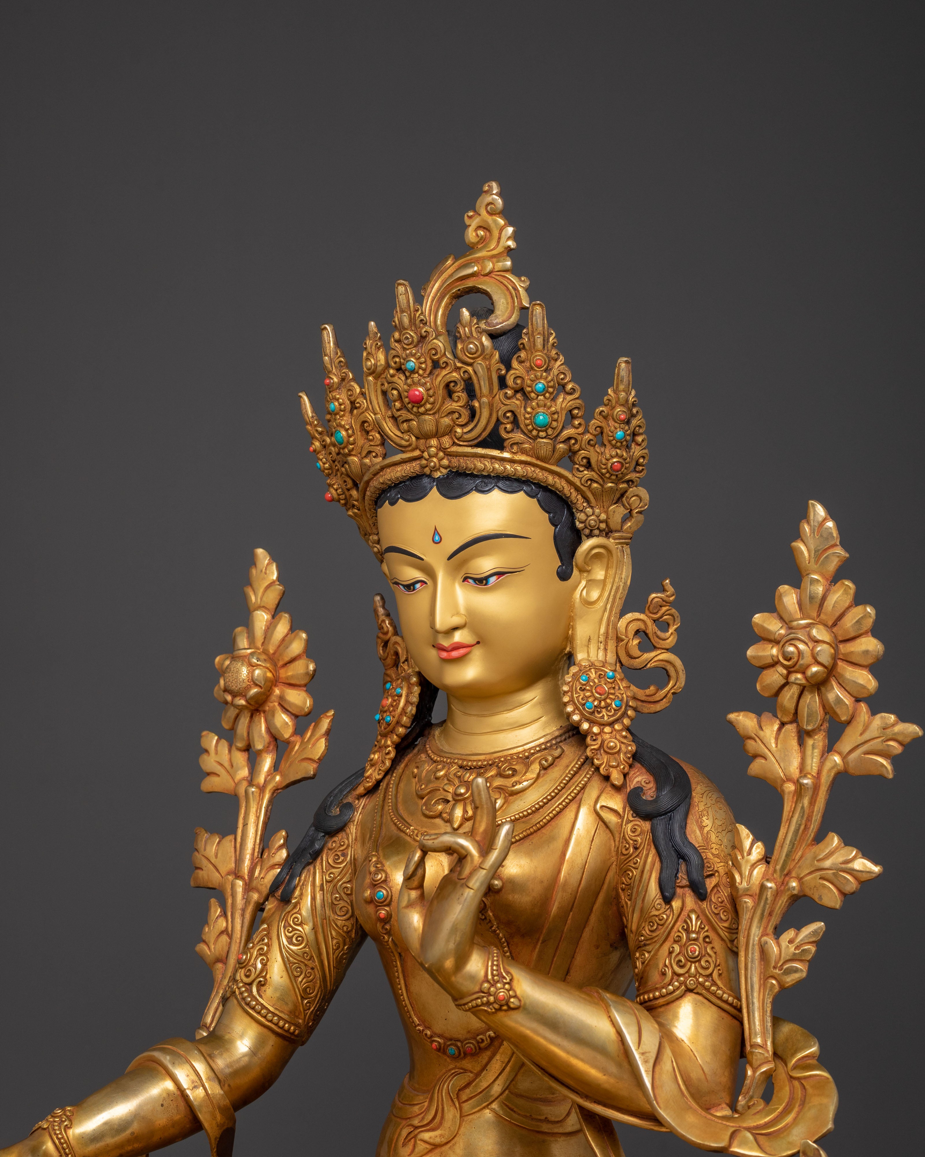 Green Tara Statue | 24K Gold Gilded Serenity