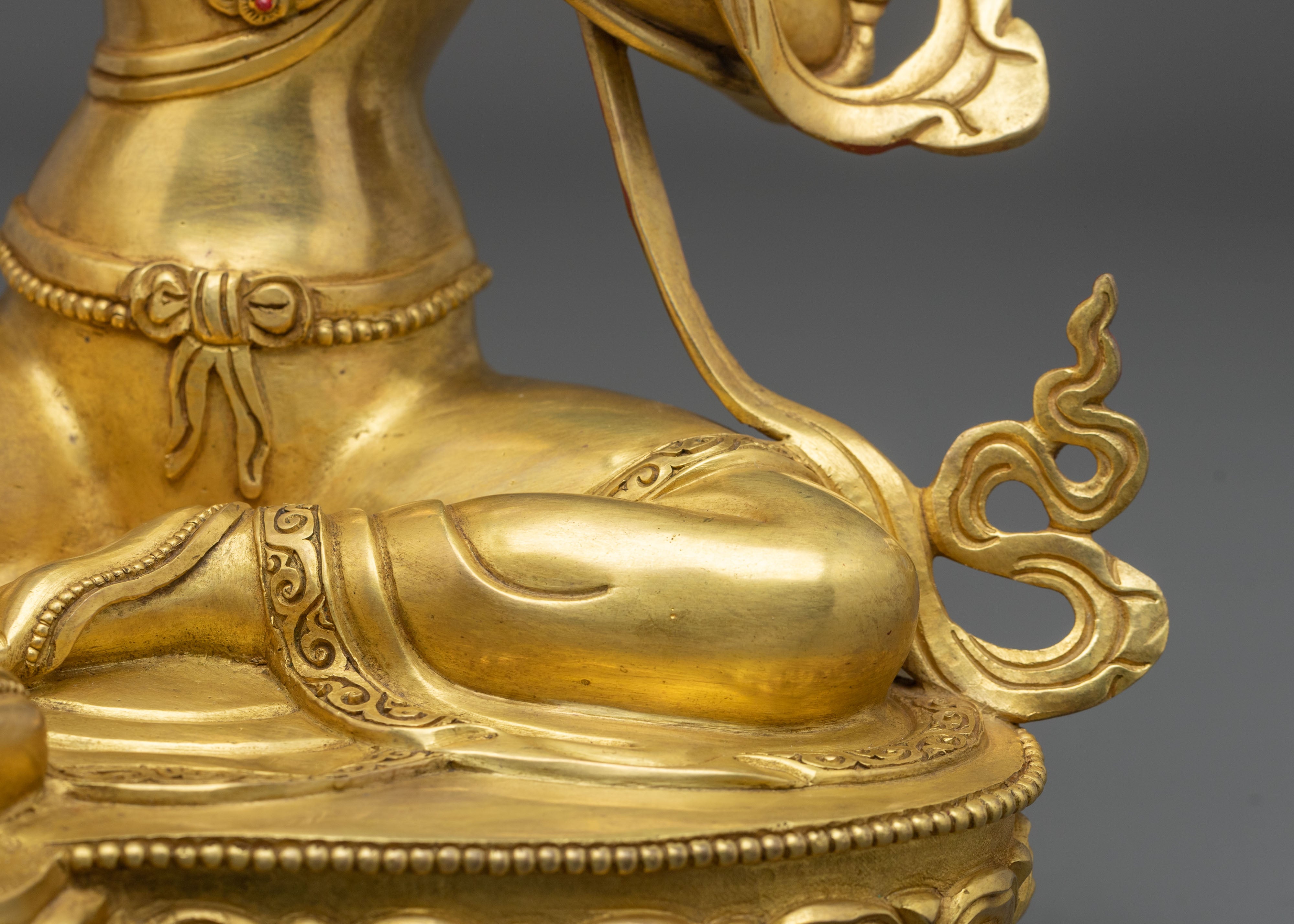 Protector Green Tara Himalayan Sculpture: 24K Gold Gilded