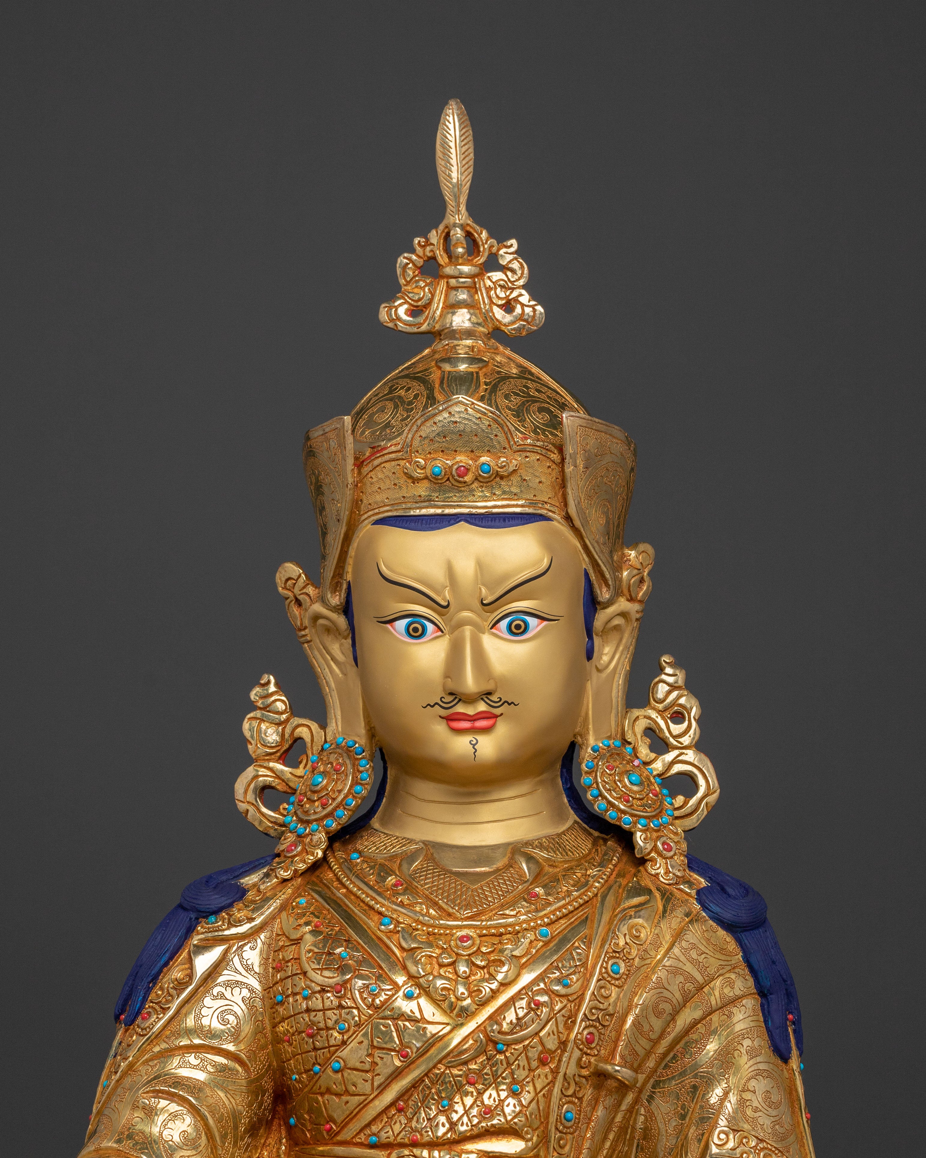 Guru Rinpoche 24K Gold Gilded Sacred Figure | Tibetan Buddhist Sculpture