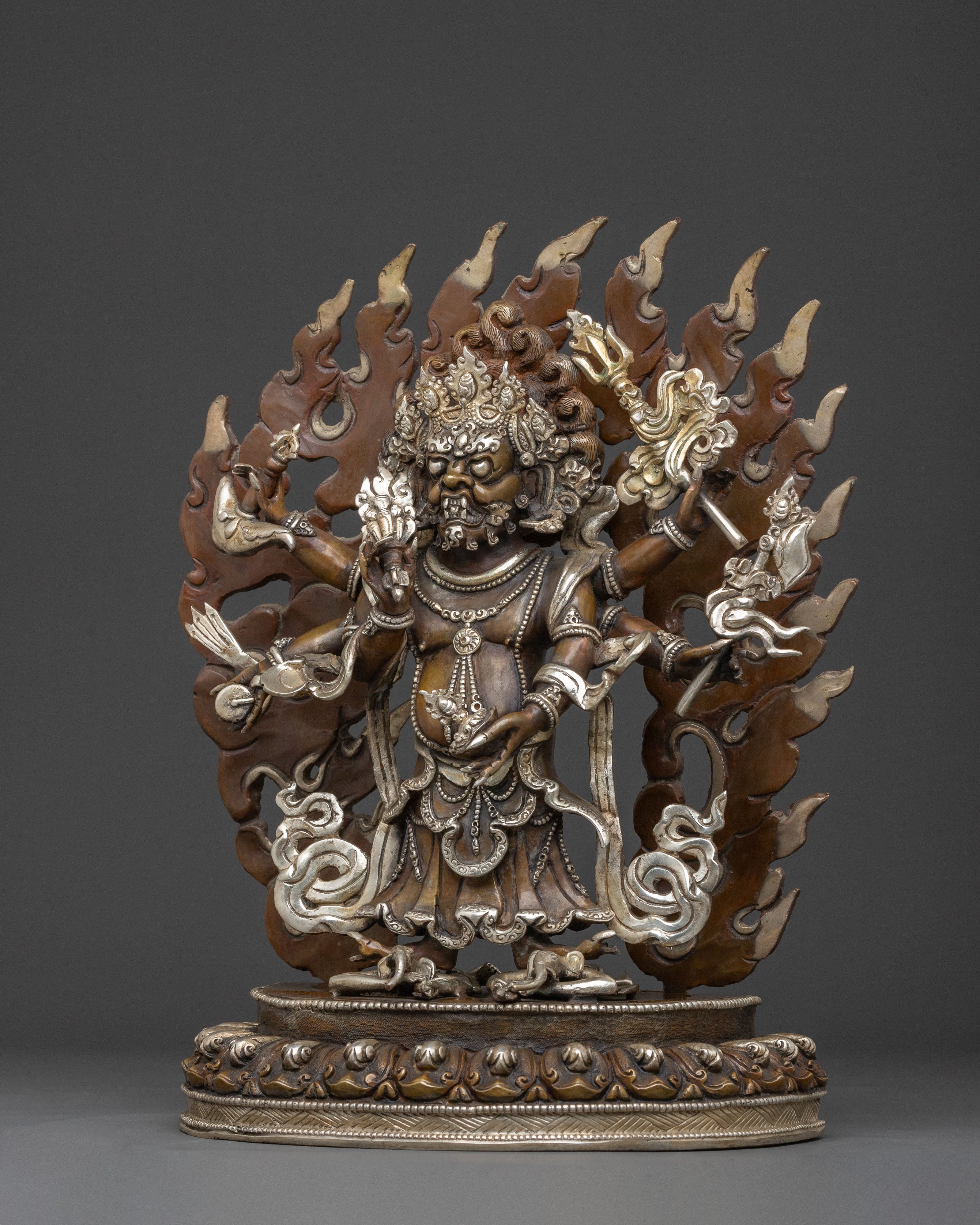 White Mahakala Spiritual Statue | Silver Plated Elegance