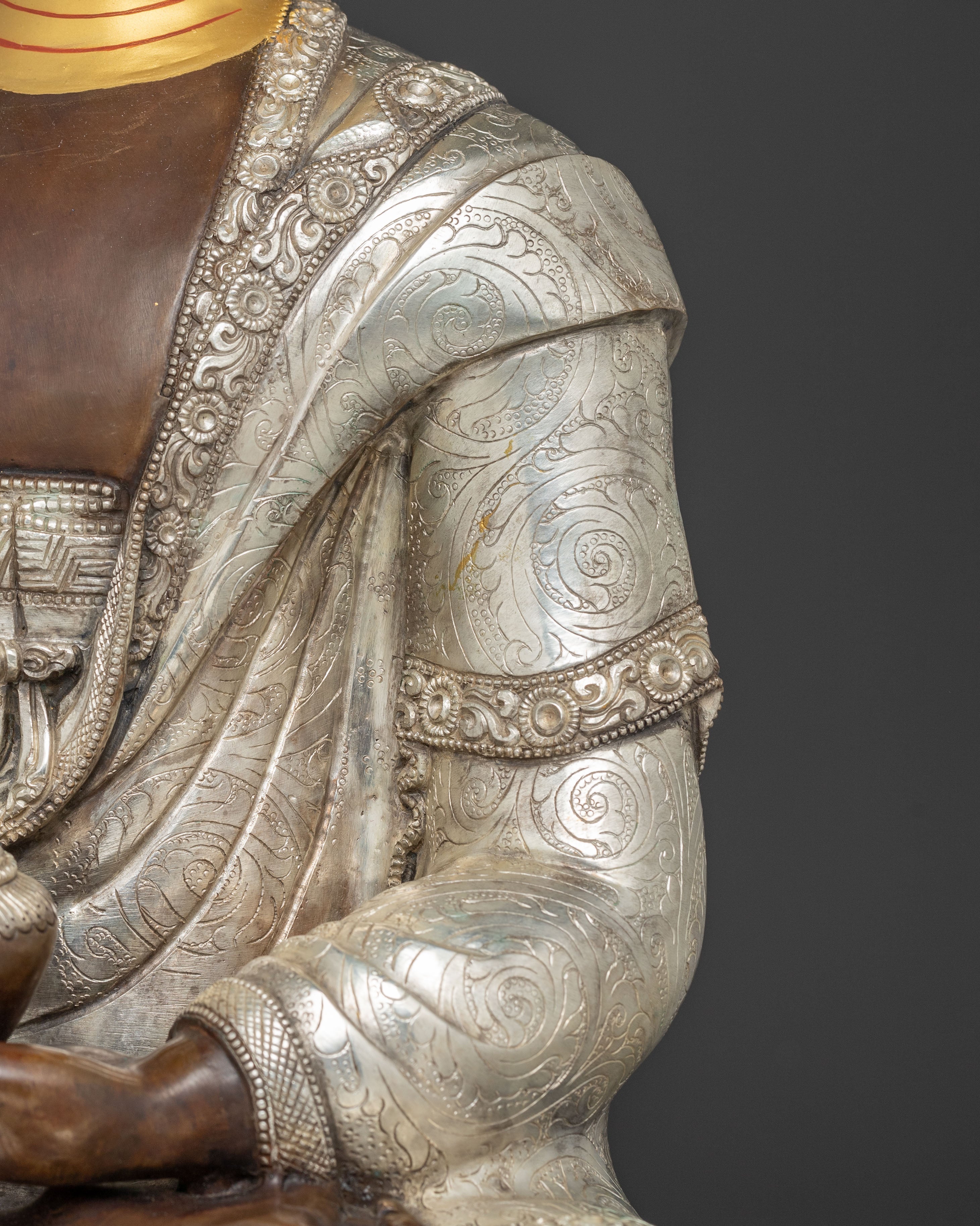 Silver-Plated Shakyamuni Buddha Copper Statue | A Sacred Vision of Enlightenment