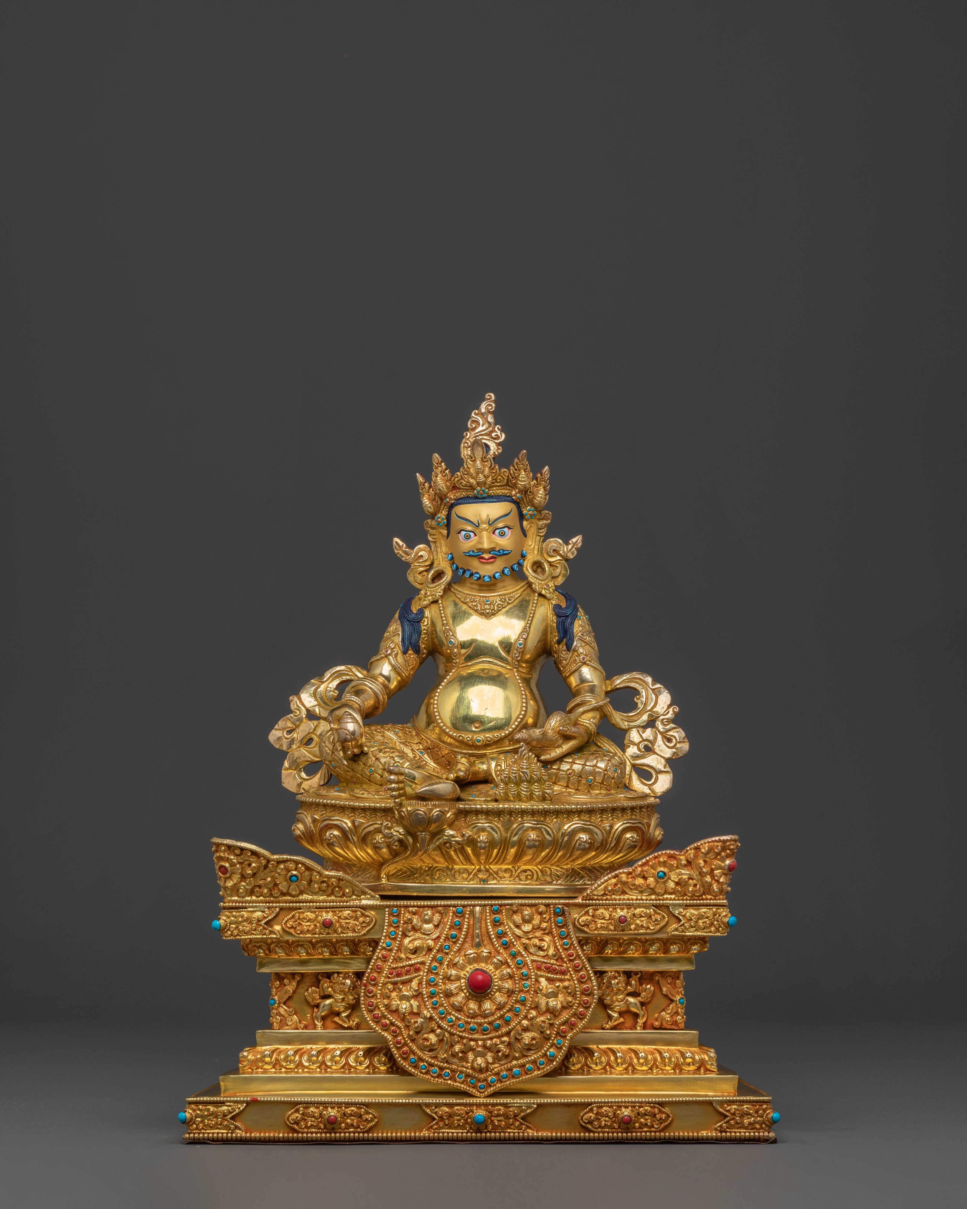 Majestic 24K Gold Gilded Sculpture of Dzambhala on Throne