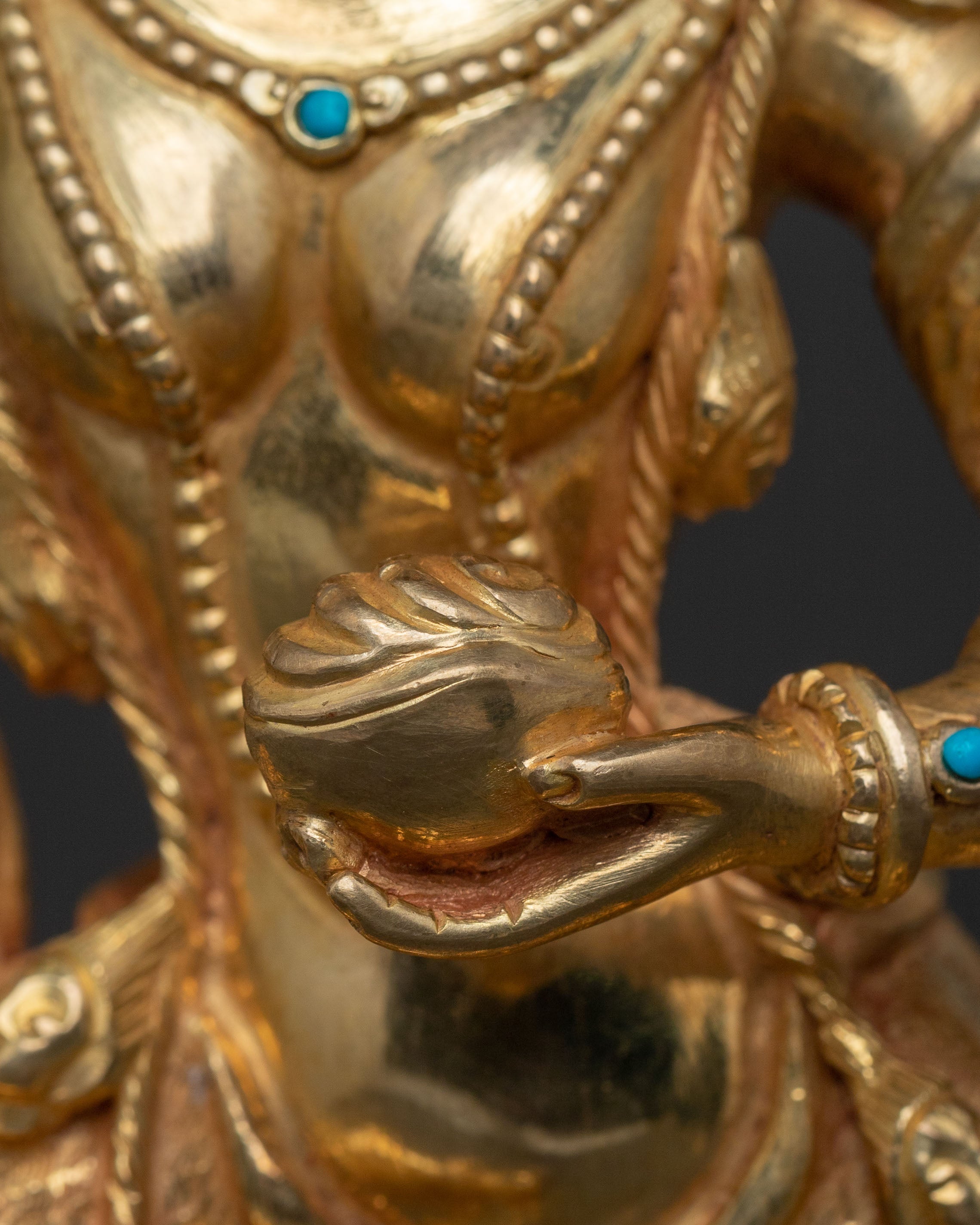 Simhamukha Figure of Power: Hand-Gilded Copper