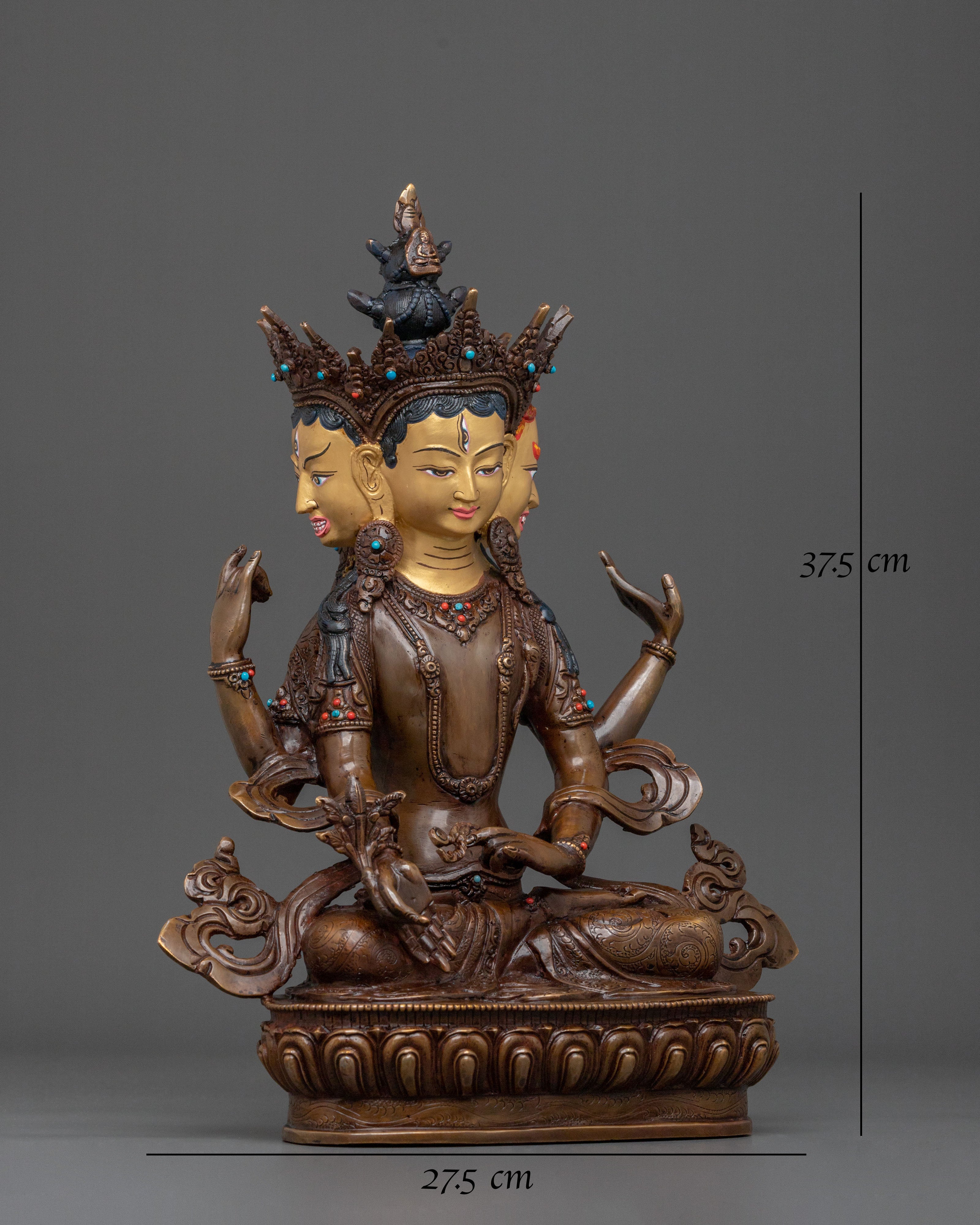 Four-Armed Chenrezig Golden Sculpture | Home Decor