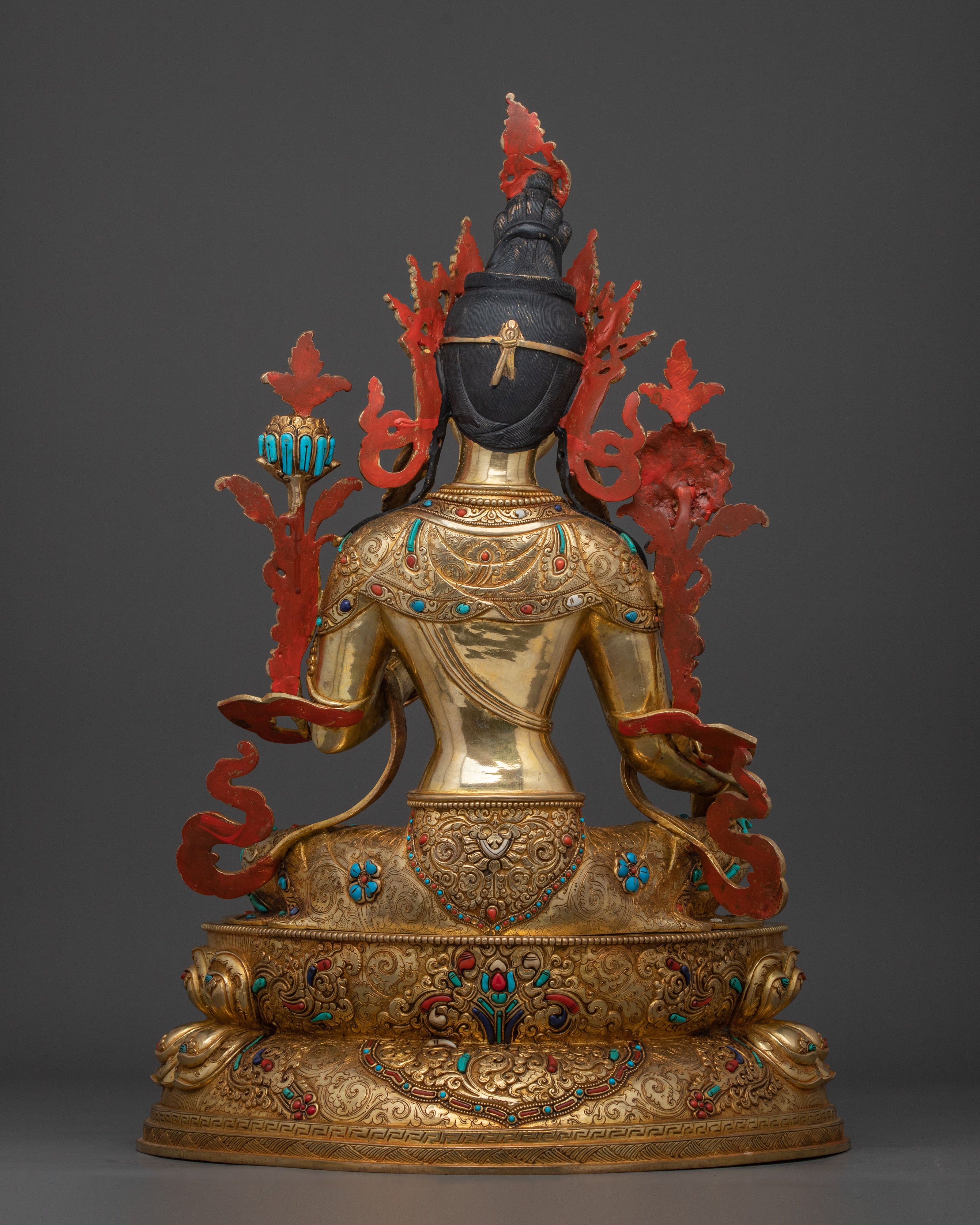 Goddess Green Tara Fire Gold Gilded Statue: Symbol of Compassion