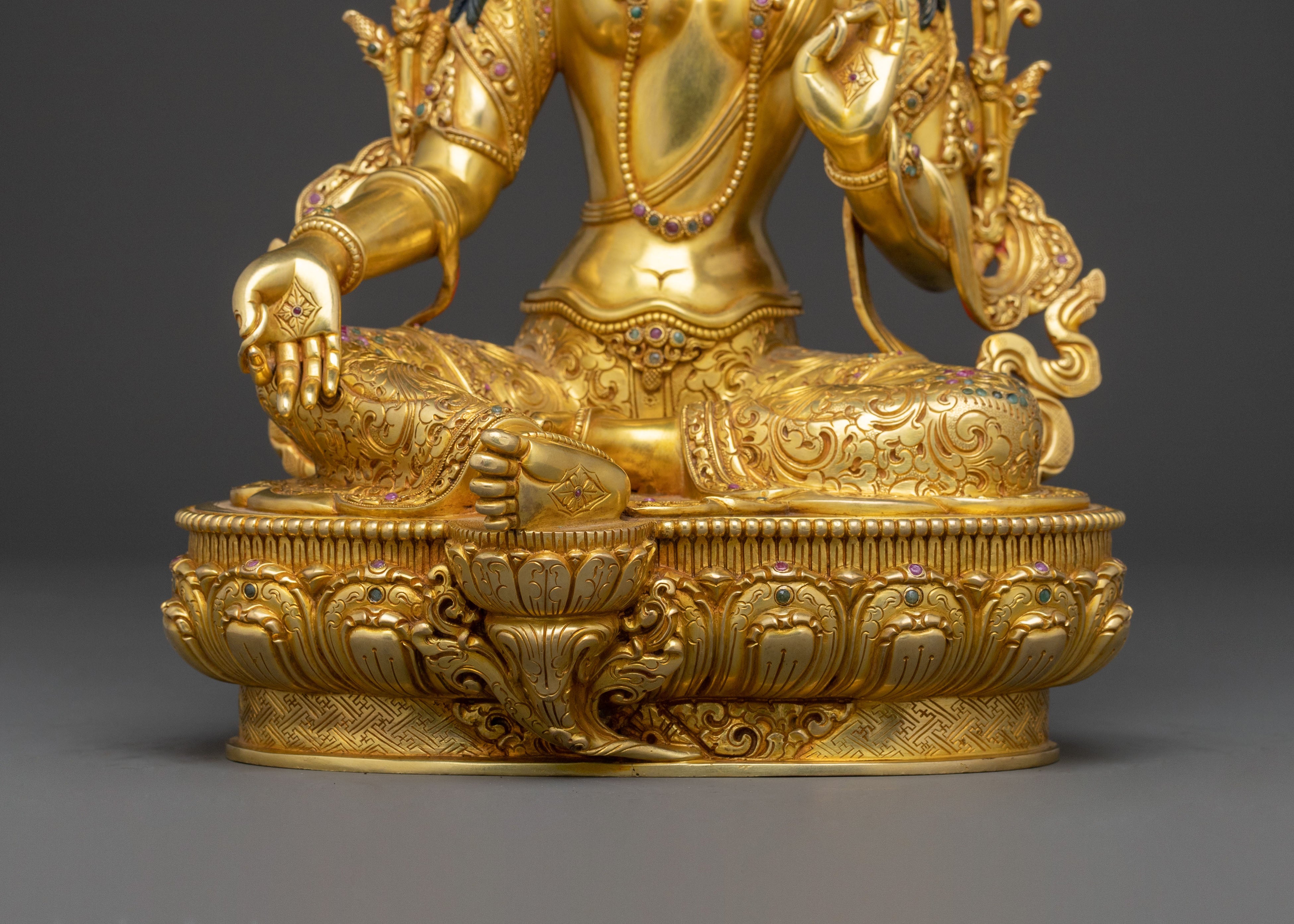 Green Tara: Handcrafted 24K Gold Gilded Statue