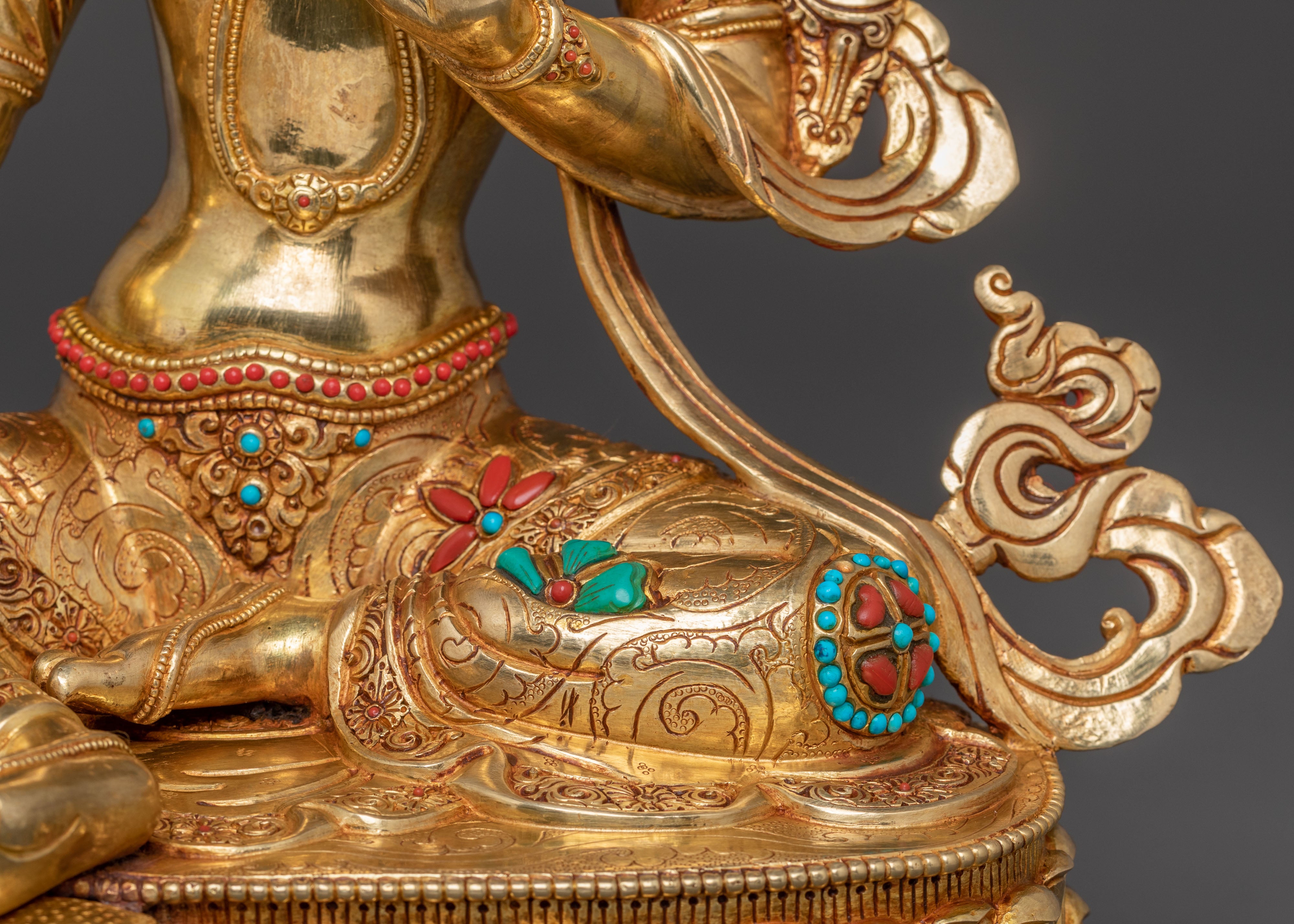 24k Gold Gilded Copper Green Tara Sculpture – Exquisite Himalayan Artistry