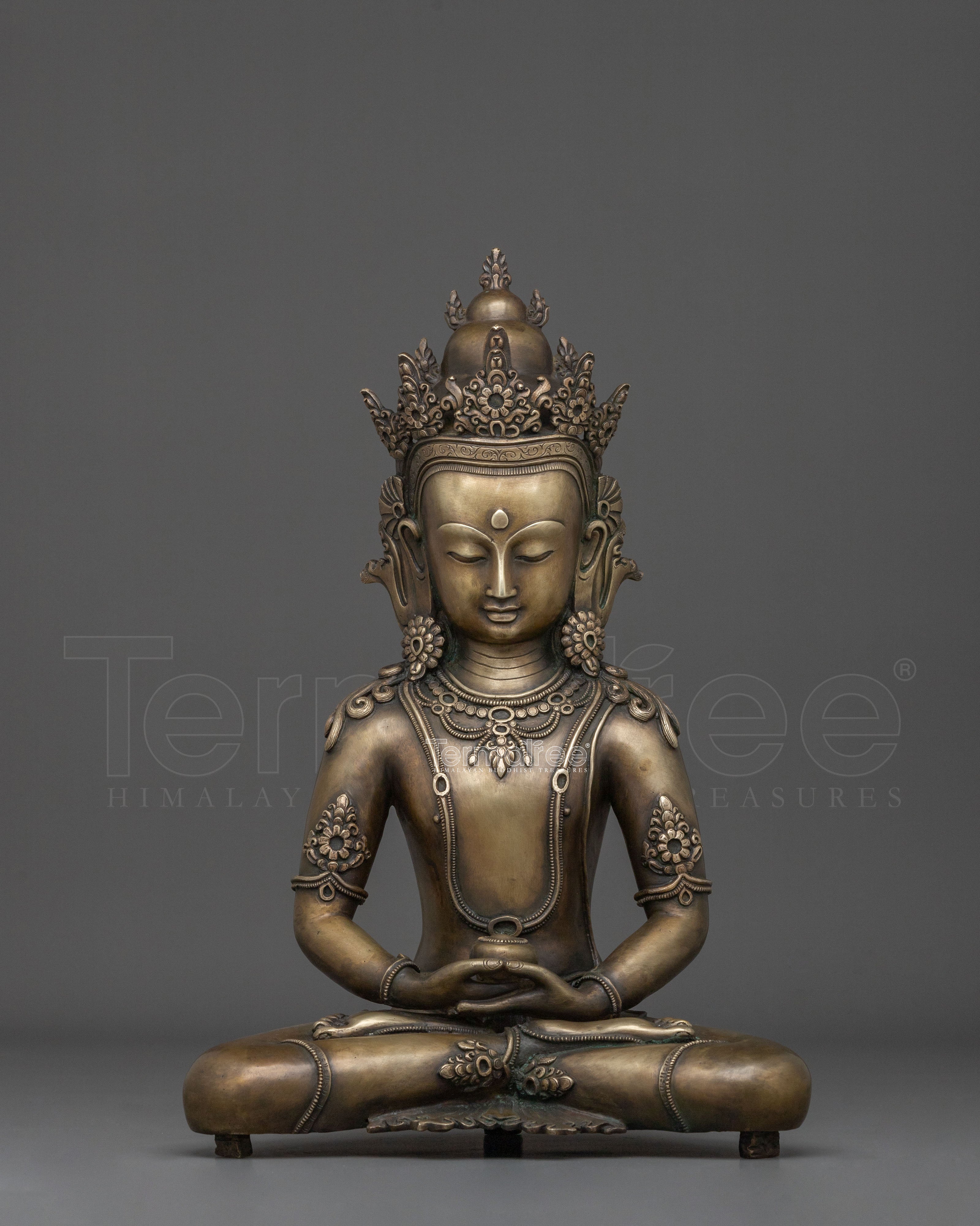 Crown Amitabha Buddha Sacred Sculpture in Bronze