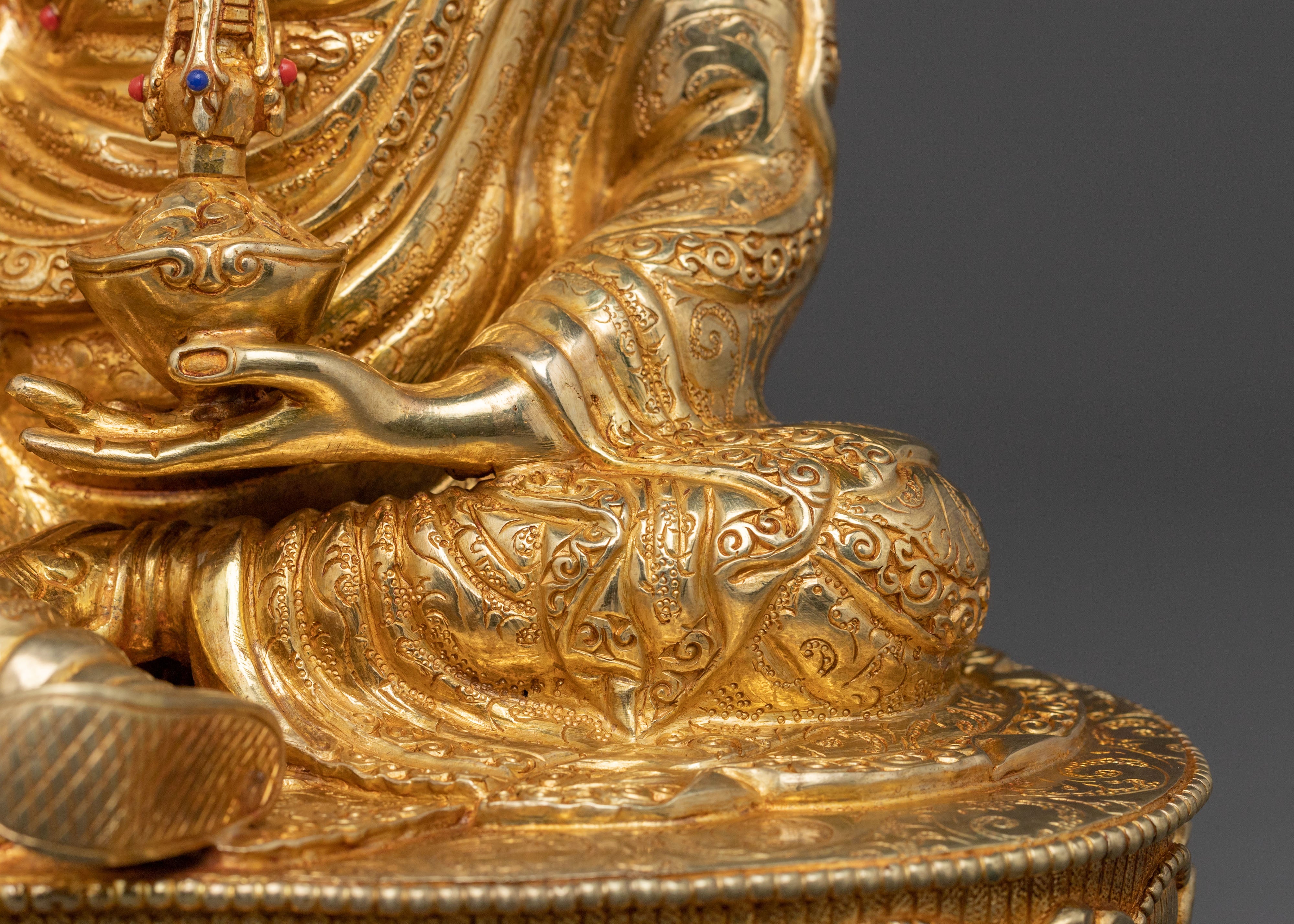 Guru Rinpoche Spiritual Protector Statue: 24K Gold Gilded Statue