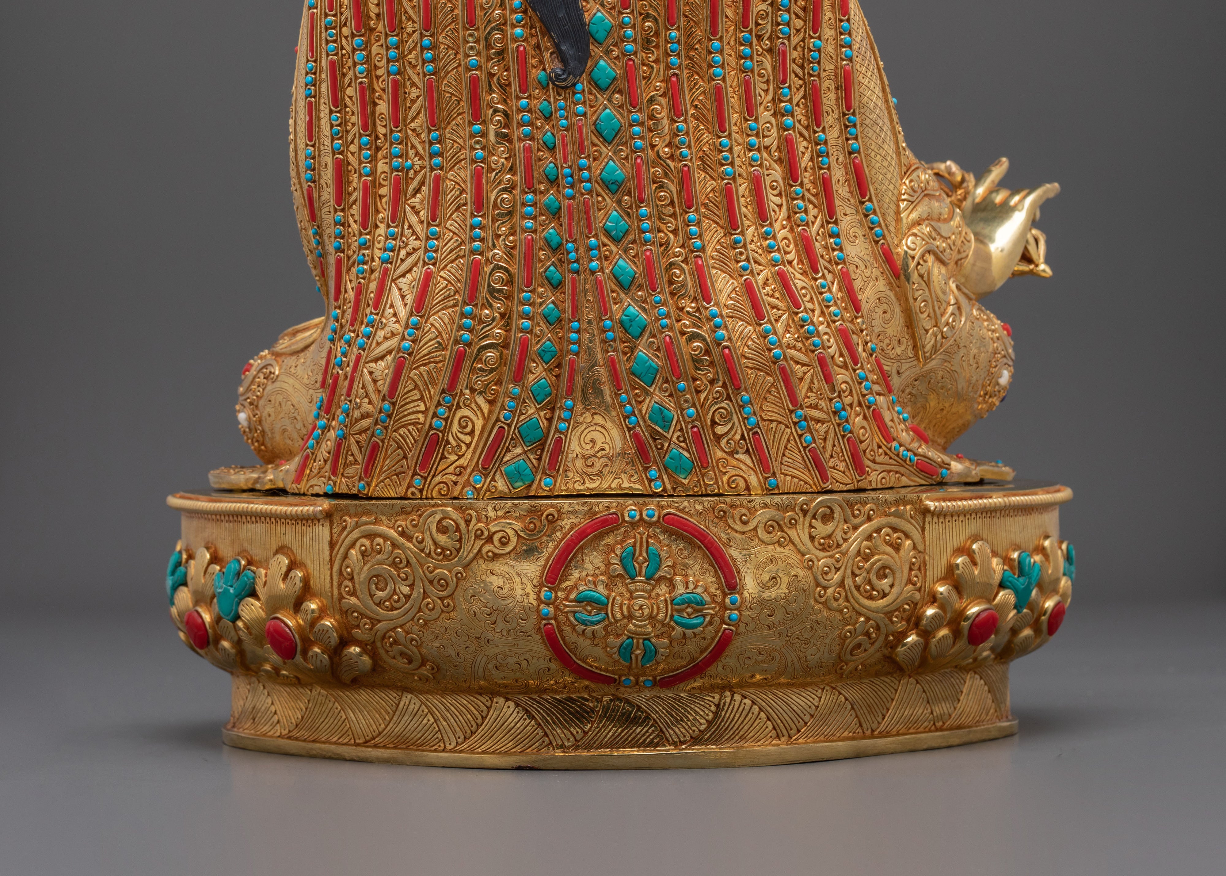 24K Gold Gilded Copper Figurine of Guru Rinpoche
