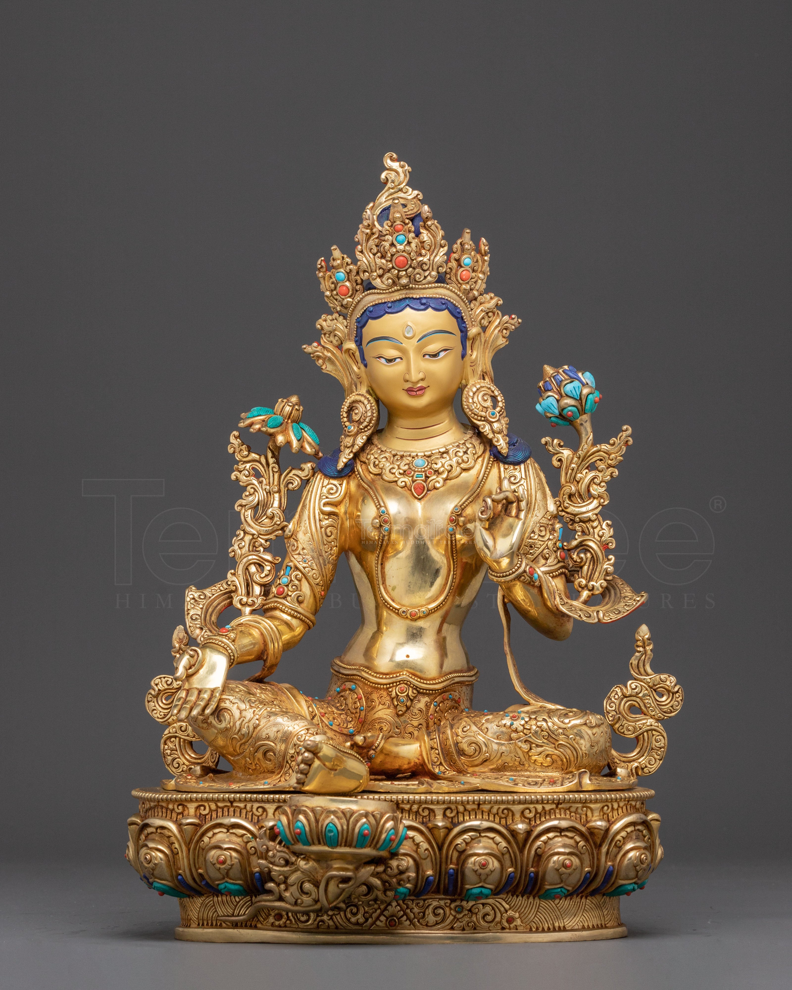 Exquisite 24K Gold Gilded Green Tara Mother of Liberation Statue
