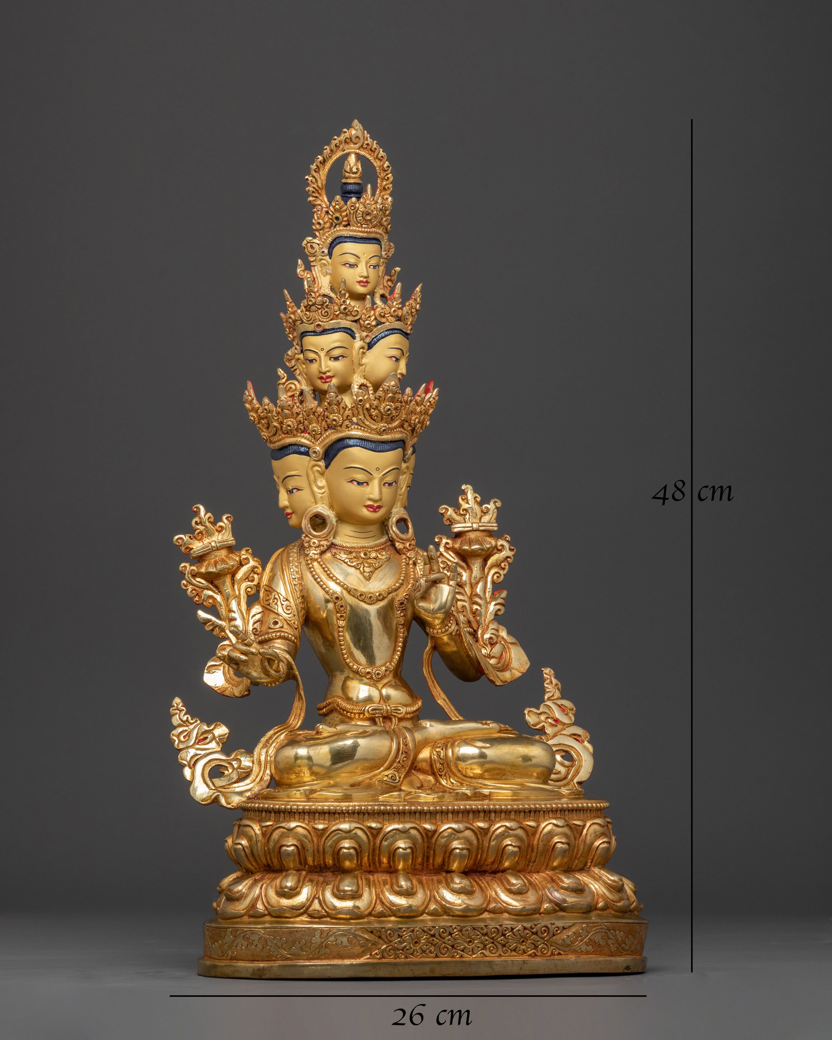 Avalokiteshvara Peaceful Deity Statue – 24K Gilded Copper Statue